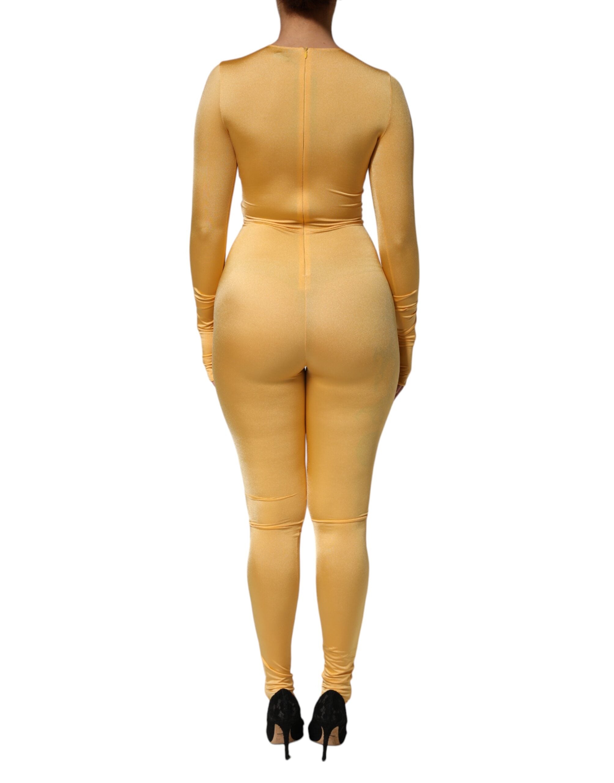 Dolce &amp; Gabbana Guldgul Stretch Langærmet Bodysuit Kjole