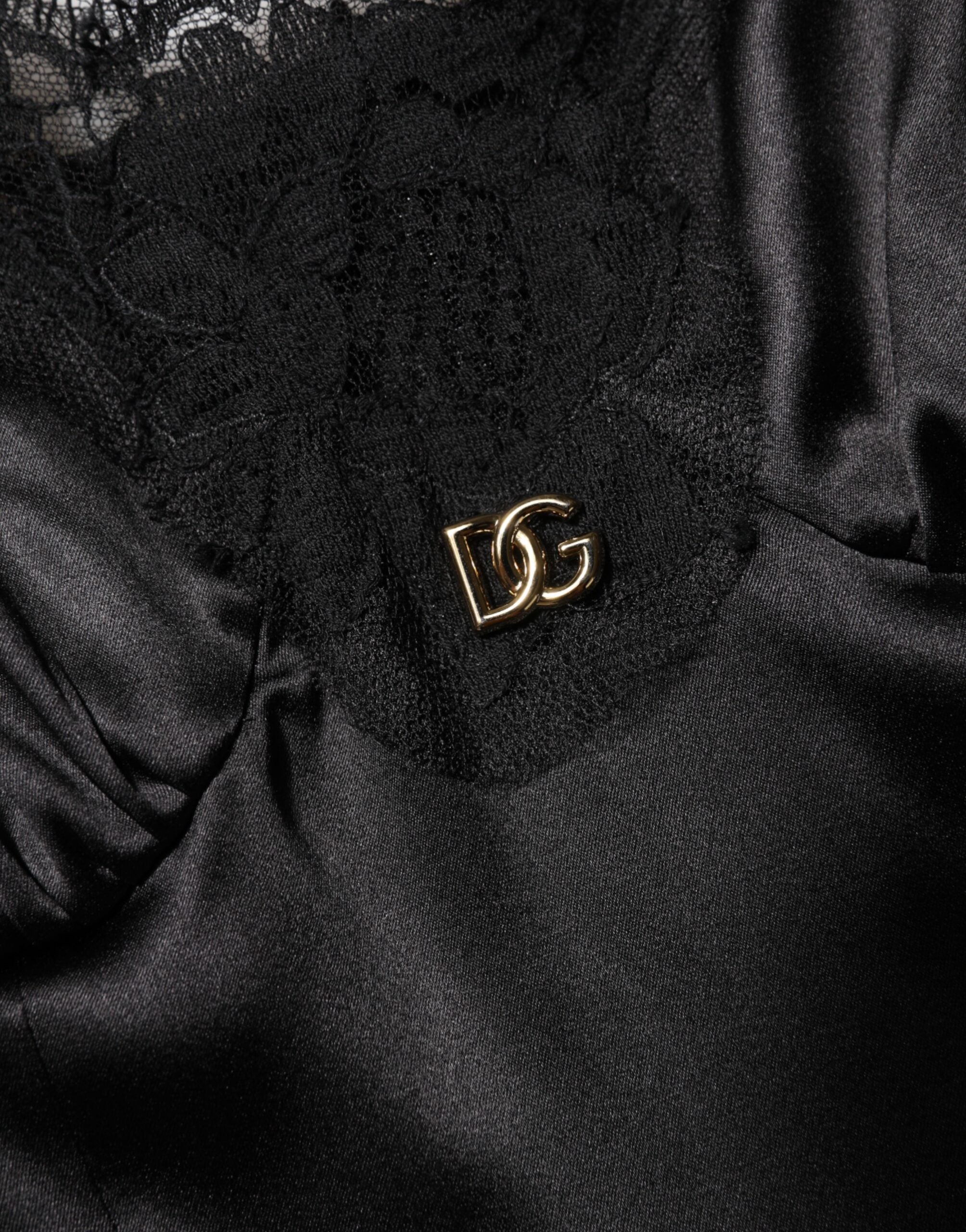 Dolce &amp; Gabbana Sort Silkeblanding Ærmeløs Minikjole med Blondekant