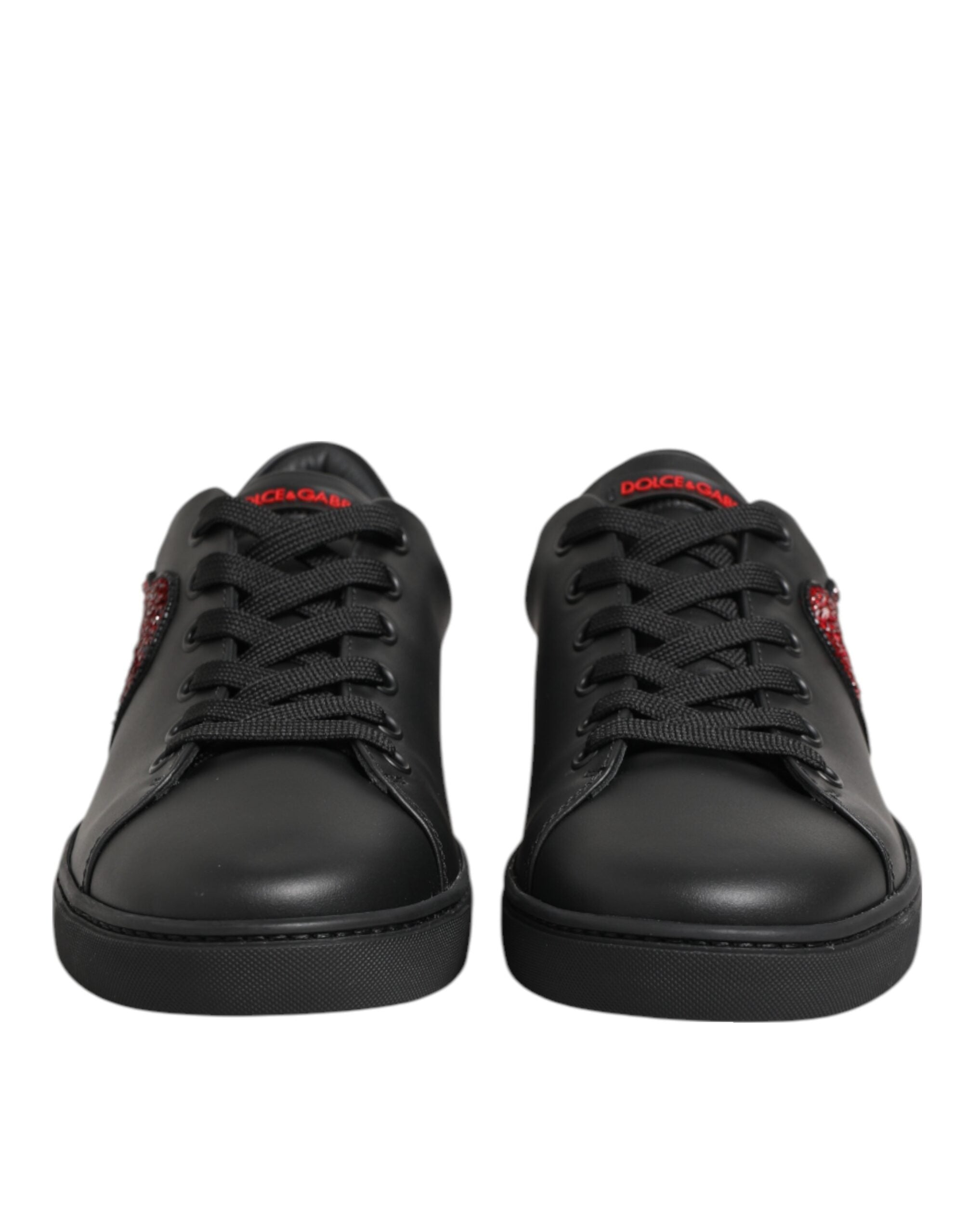 Dolce &amp; Gabbana sorte læder krystalhjerte lave sneakers sko