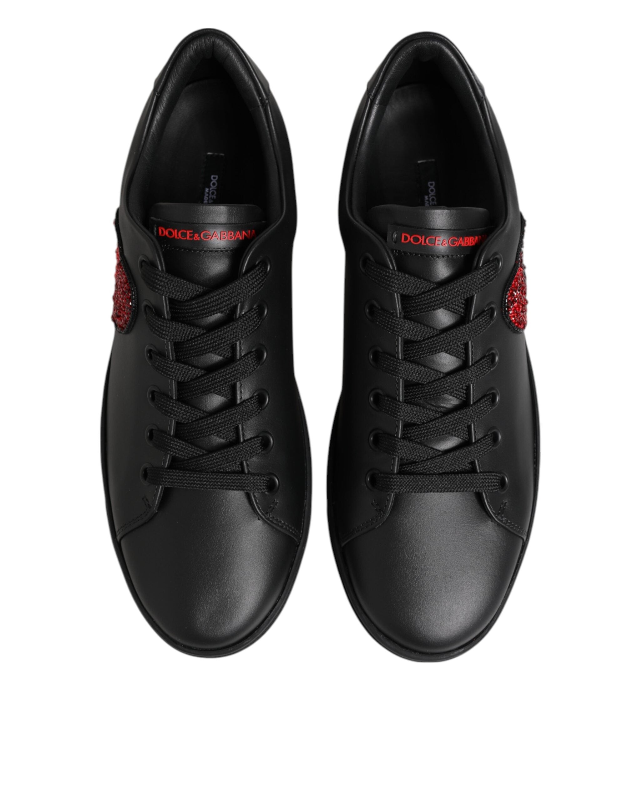 Dolce &amp; Gabbana sorte læder krystalhjerte lave sneakers sko
