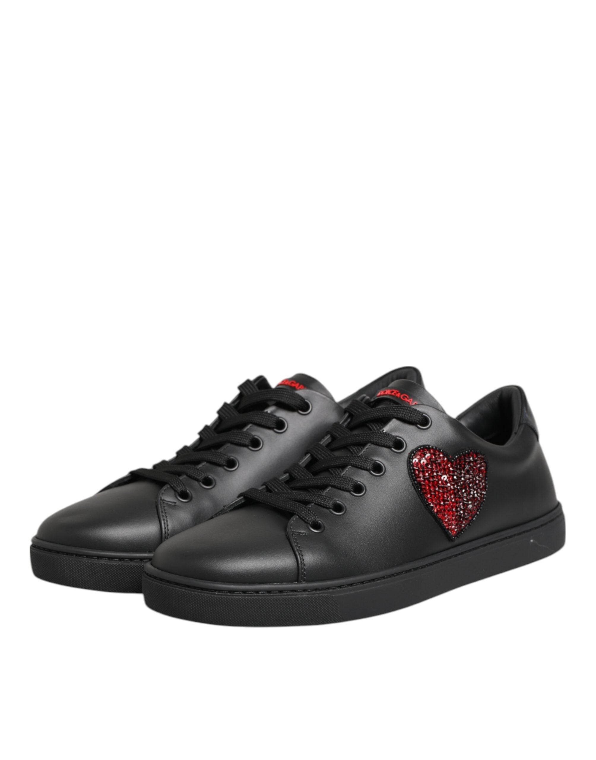 Dolce &amp; Gabbana sorte læder krystalhjerte lave sneakers sko