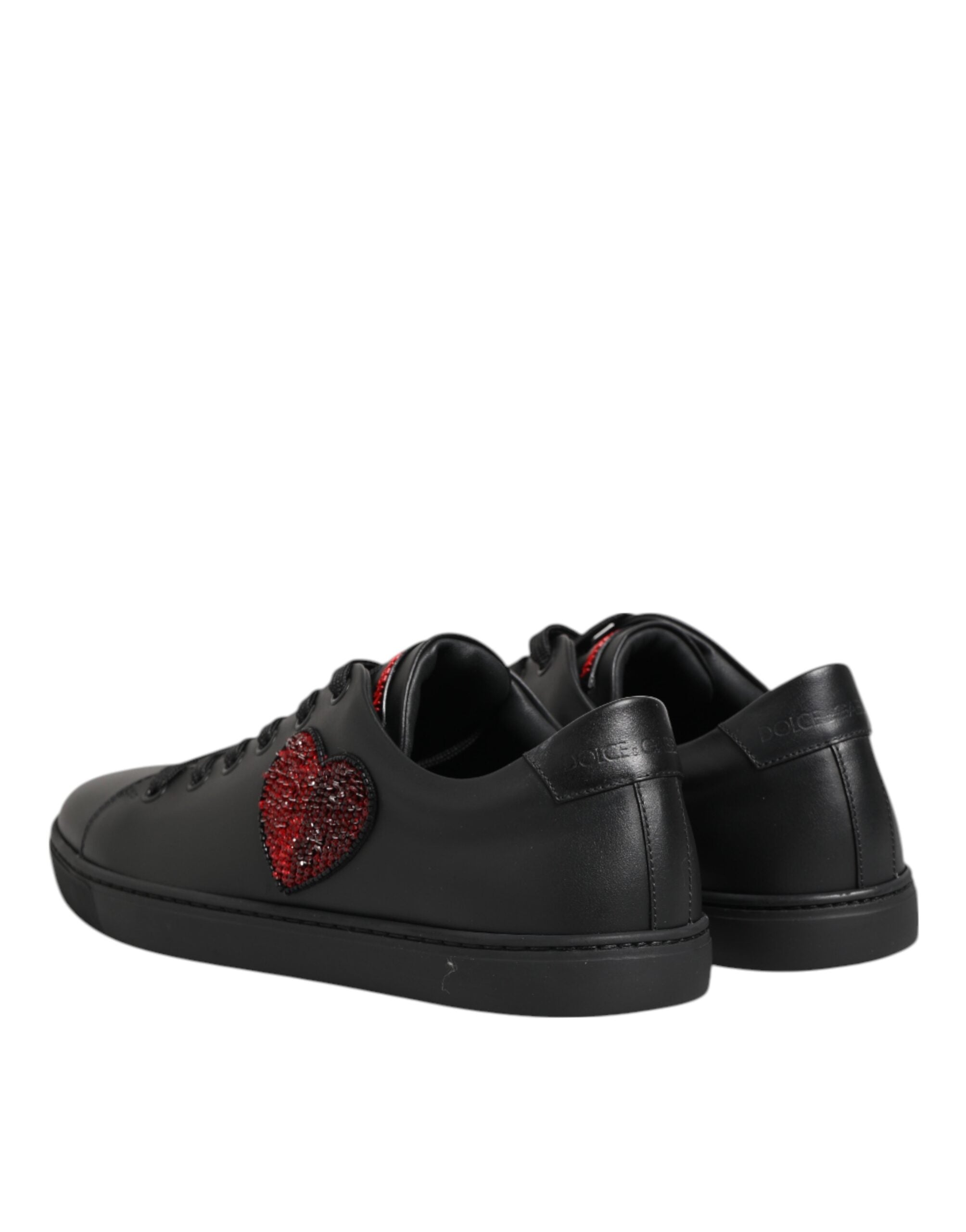 Dolce &amp; Gabbana sorte læder krystalhjerte lave sneakers sko