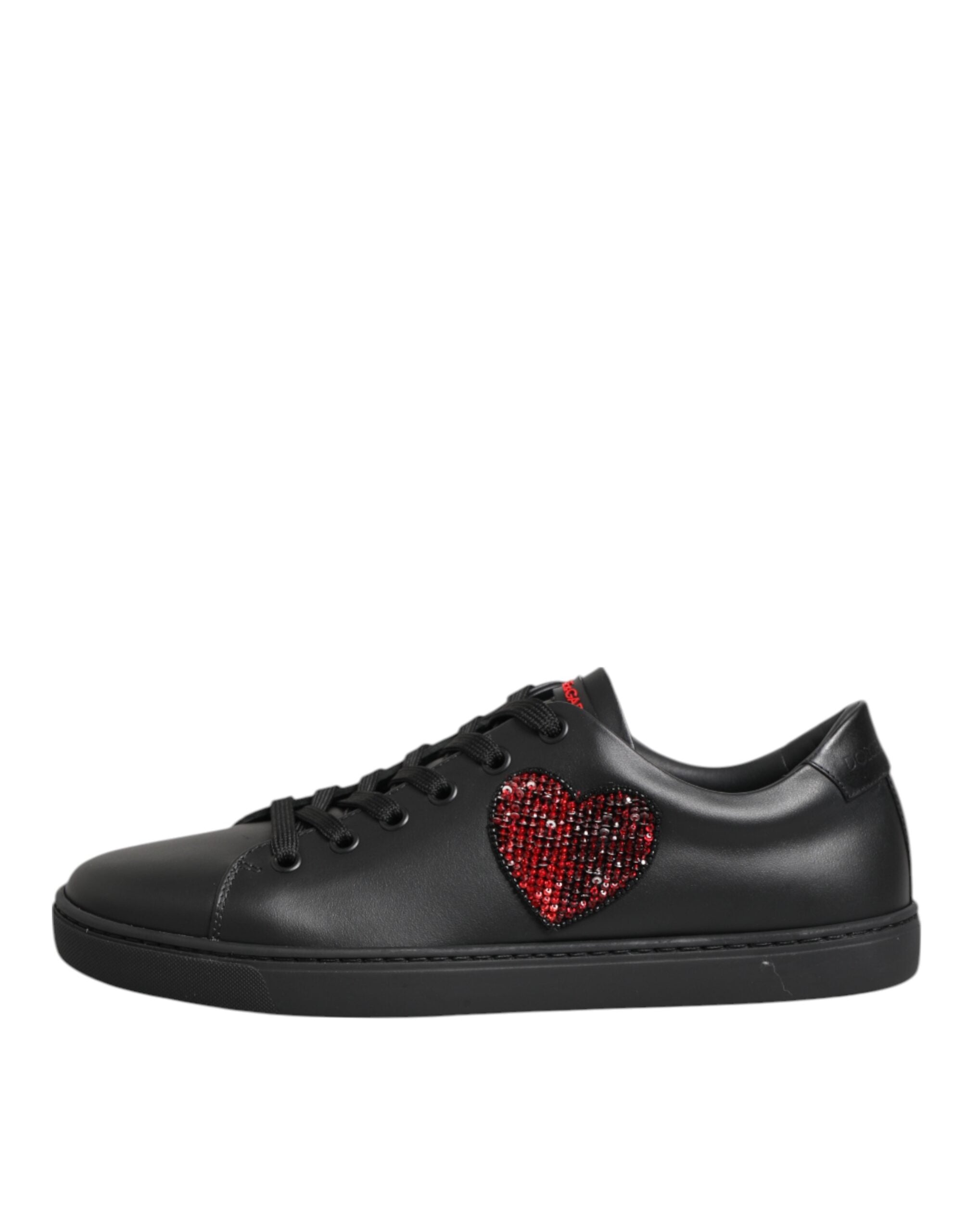 Dolce &amp; Gabbana sorte læder krystalhjerte lave sneakers sko