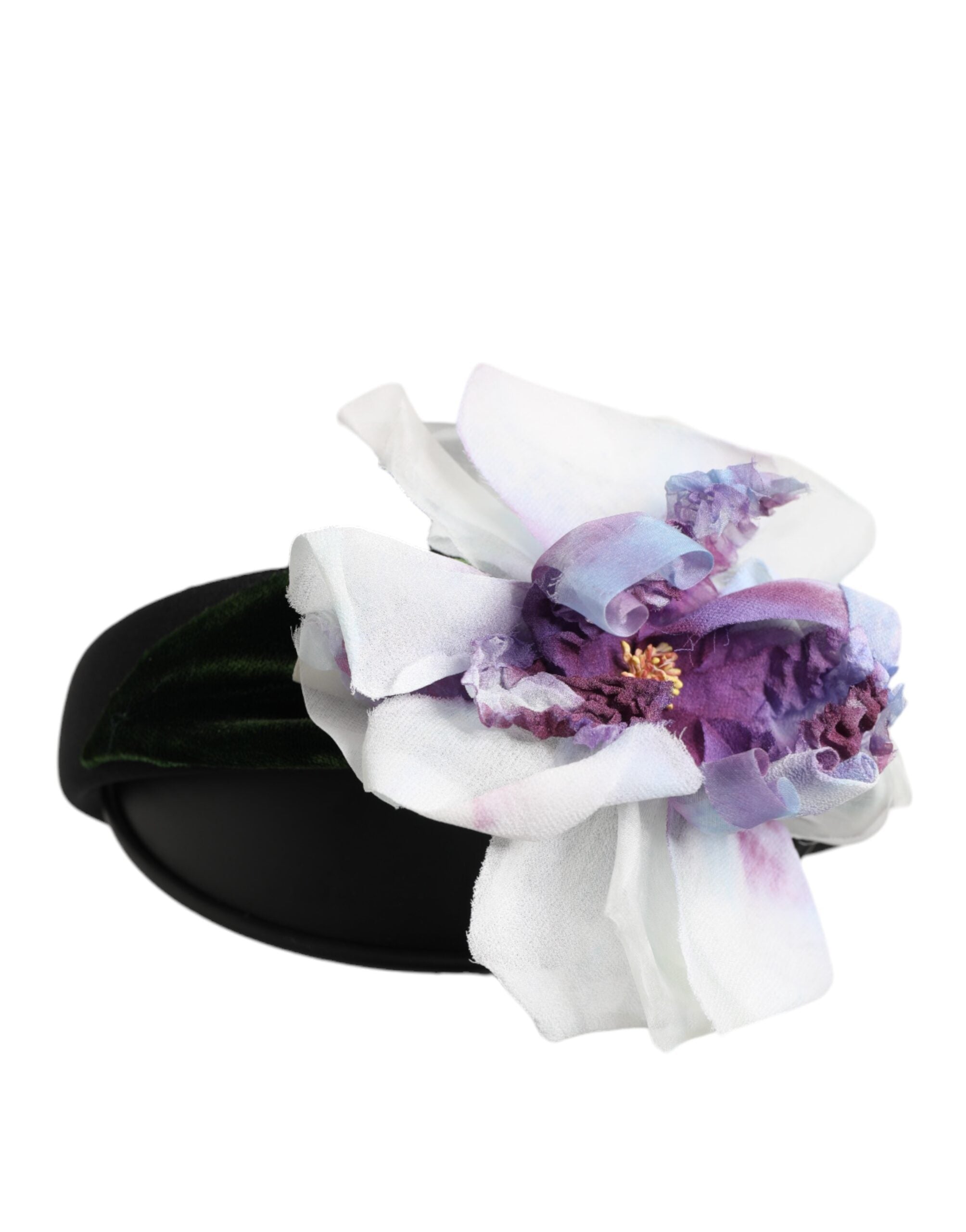 Dolce &amp; Gabbana Sort Grøn Silke Lilla Hvid Blomsterapplikation Tilbehør Pandebånd