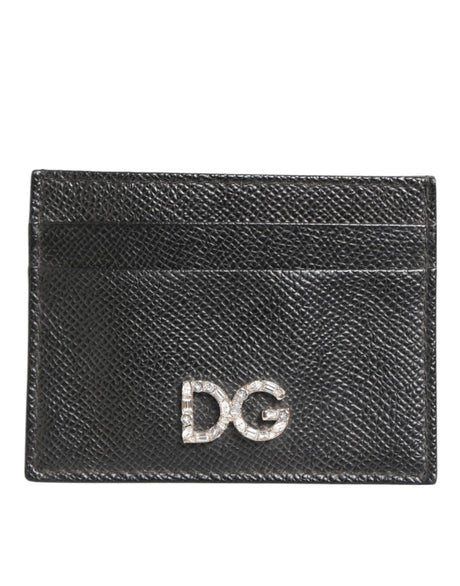 Dolce & Gabbana Black Leather Crystal DG Logo Embellished Card Holder Wallet
