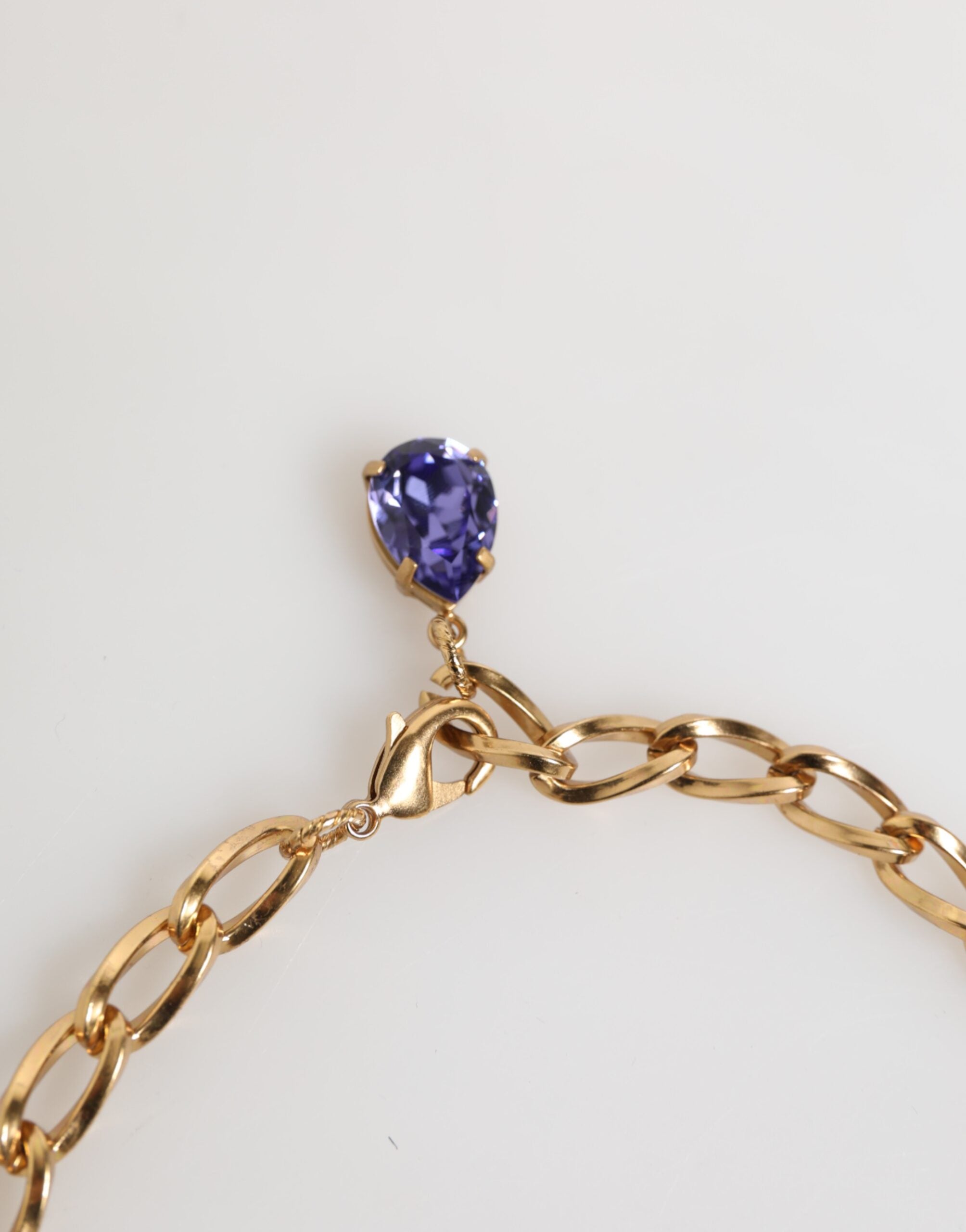 Dolce &amp; Gabbana Guld Messing Krystal Perle Lilla Blomster Vedhæng Smykkehalskæde