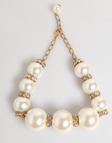 Dolce & Gabbana Gold Brass Faux Pearl Crystal Statement Luxury Jewelry Necklace