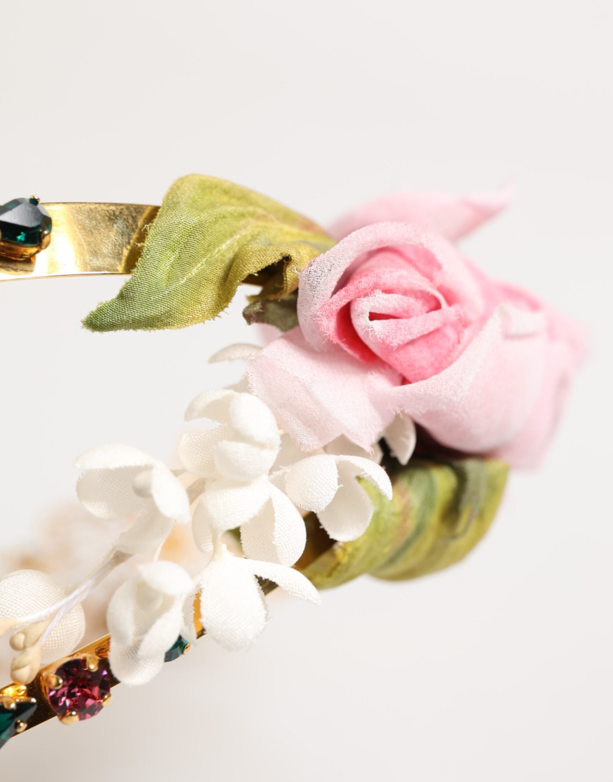 Dolce &amp; Gabbana Guld Blomstertiara Lyserøde Roser Krystalkrone Pandebånd