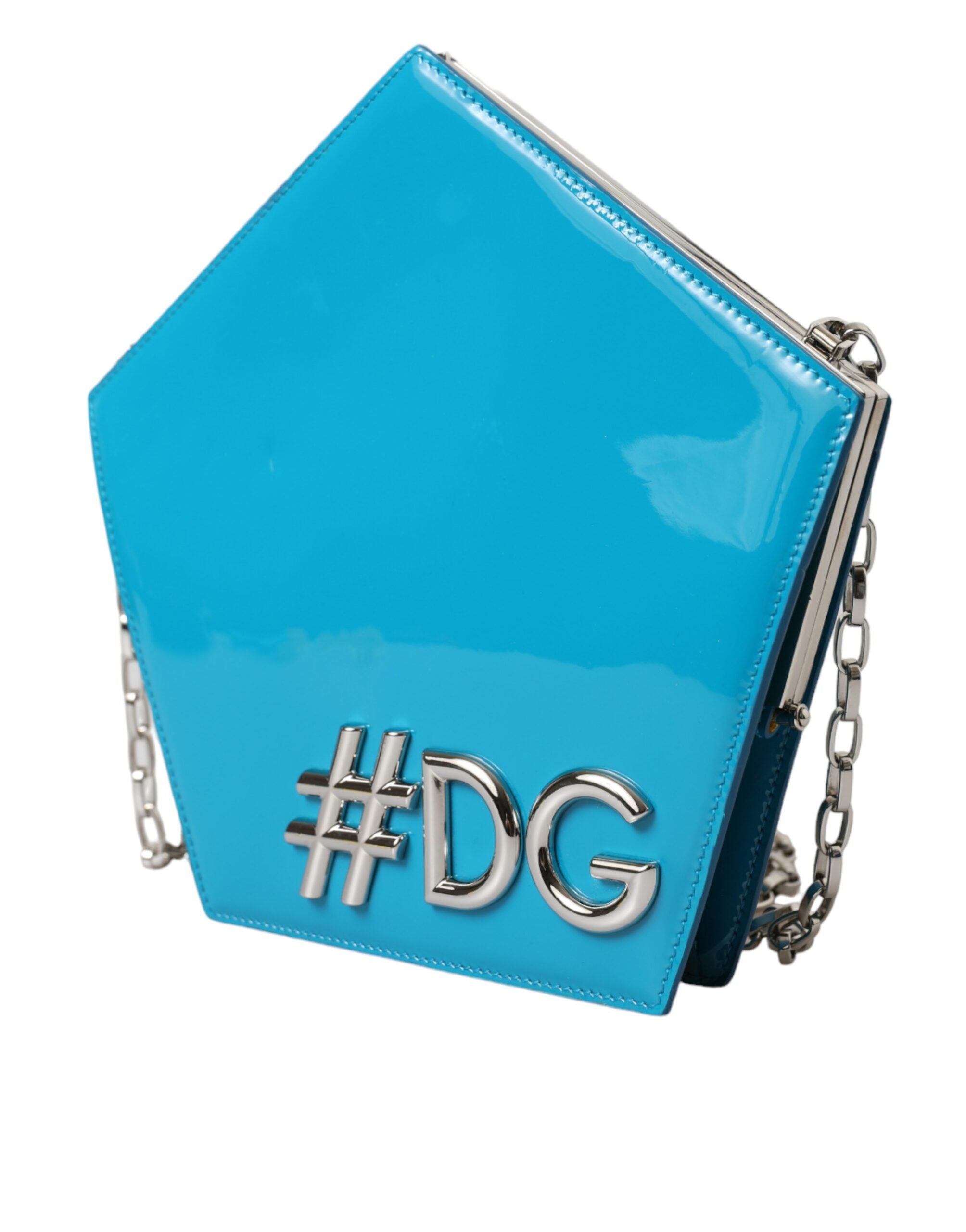 Dolce & Gabbana Blue Patent Leather Hashtag DG Shoulder Chain Flap Bag
