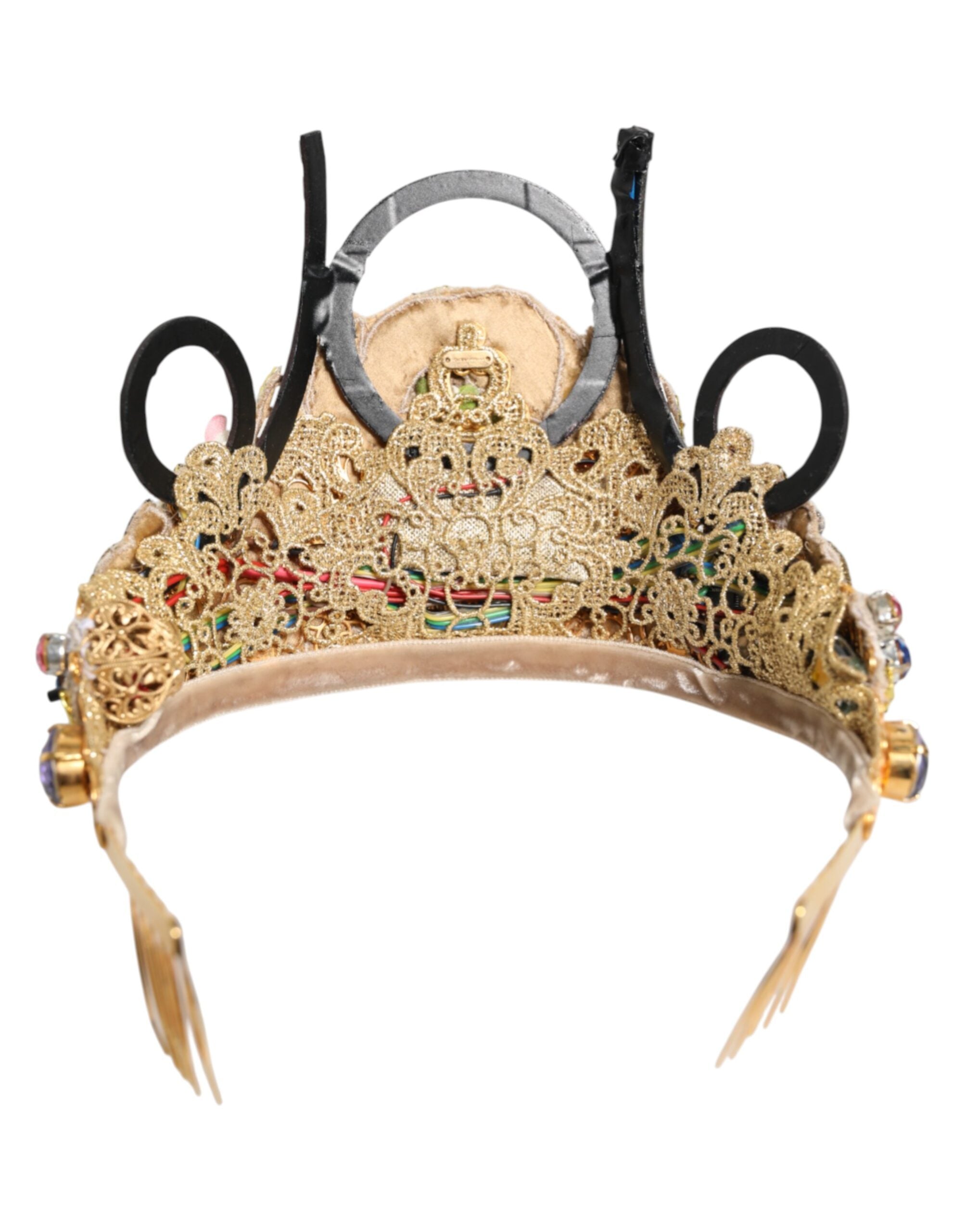 Dolce &amp; Gabbana Guld Messing Krystal Udsmykket Hovedbeklædning Krone Tiara