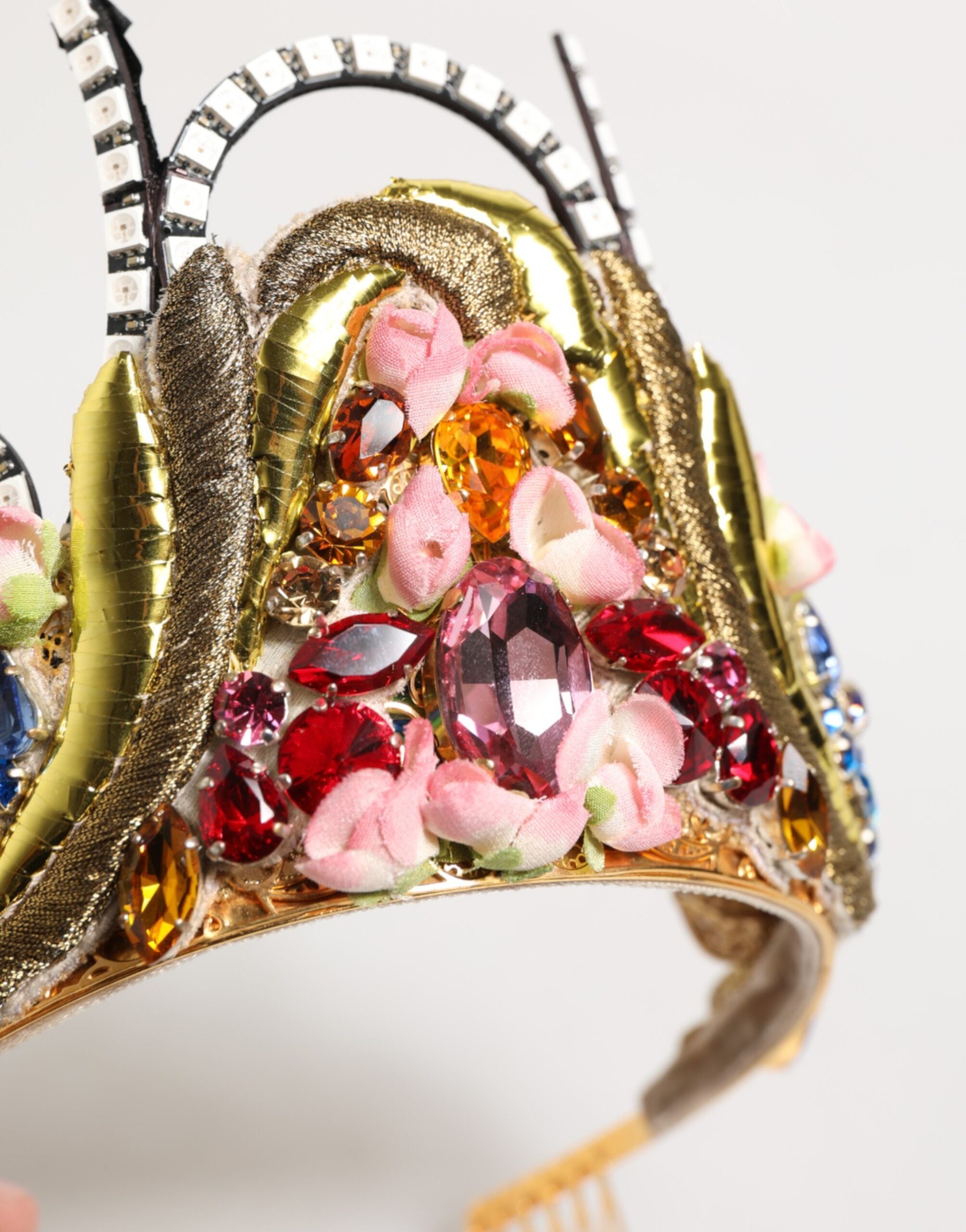 Dolce &amp; Gabbana Guld Messing Krystal Udsmykket Hovedbeklædning Krone Tiara