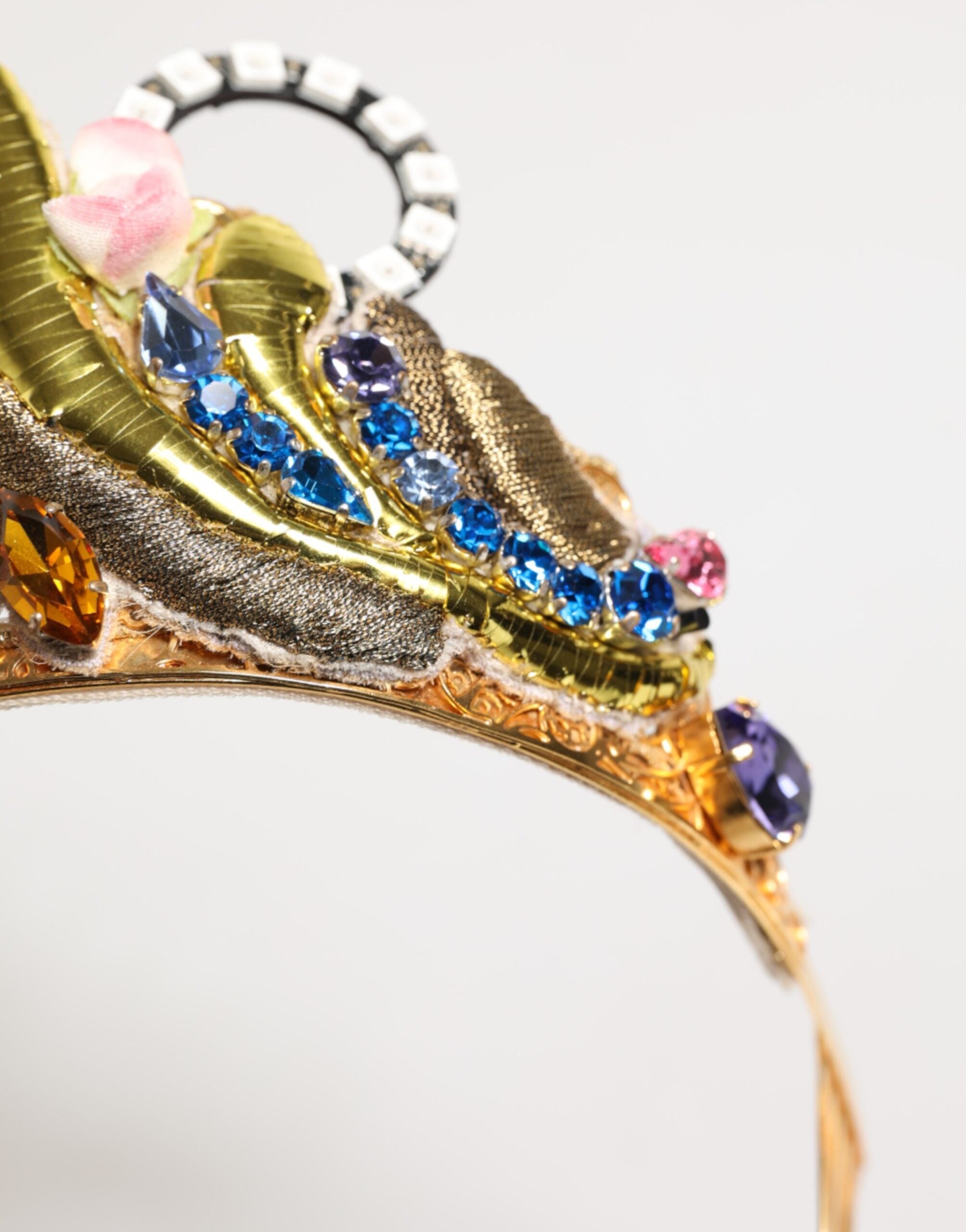 Dolce &amp; Gabbana Guld Messing Krystal Udsmykket Hovedbeklædning Krone Tiara