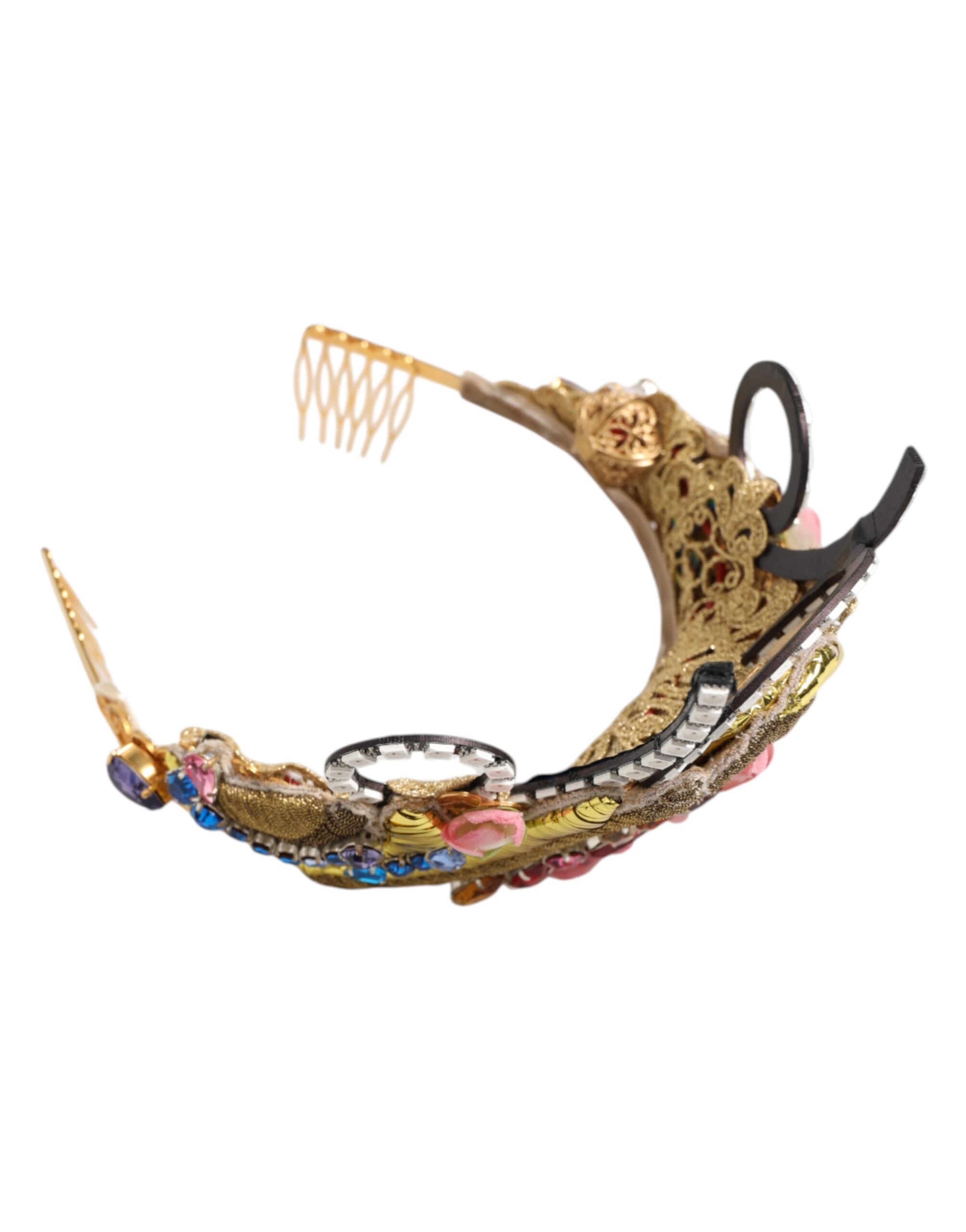 Dolce &amp; Gabbana Guld Messing Krystal Udsmykket Hovedbeklædning Krone Tiara