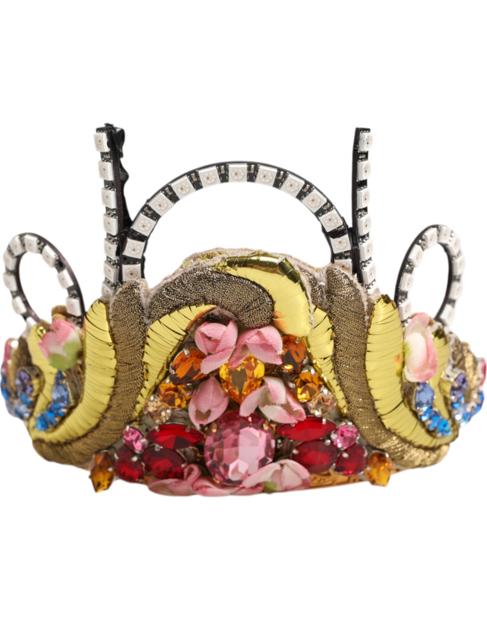 Dolce &amp; Gabbana Guld Messing Krystal Udsmykket Hovedbeklædning Krone Tiara