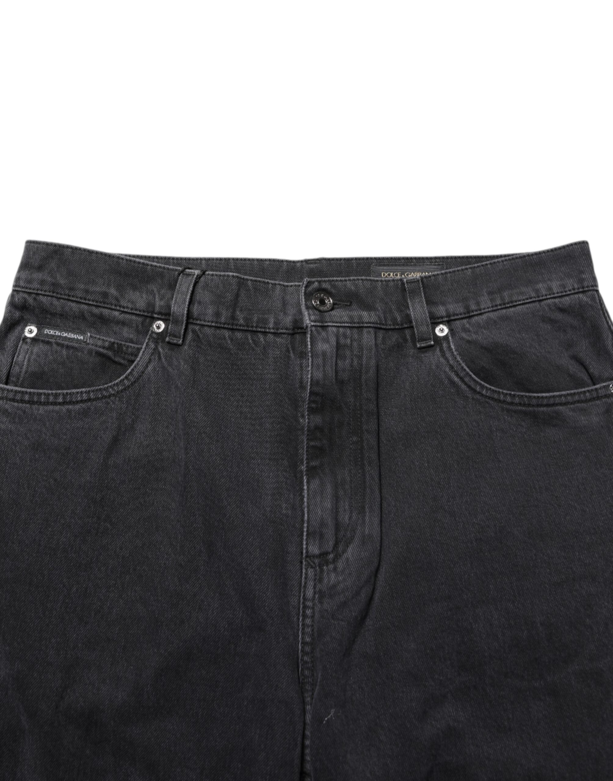 Dolce & Gabbana Black Denim Wide Leg Relaxed Fit Pants Jeans