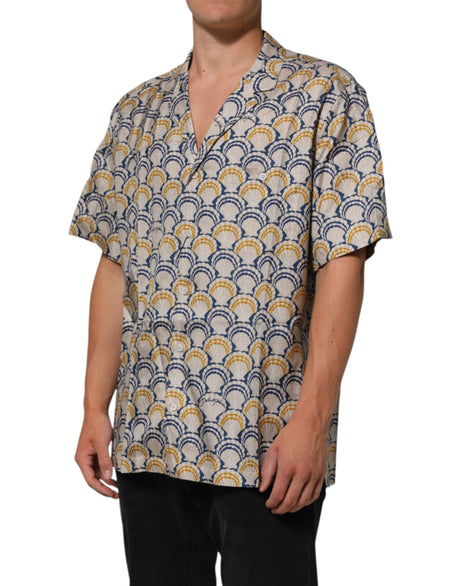 Dolce &amp; Gabbana Cremefarvet bomuldssilke Hawaii-skjorte med muslingeskalprint