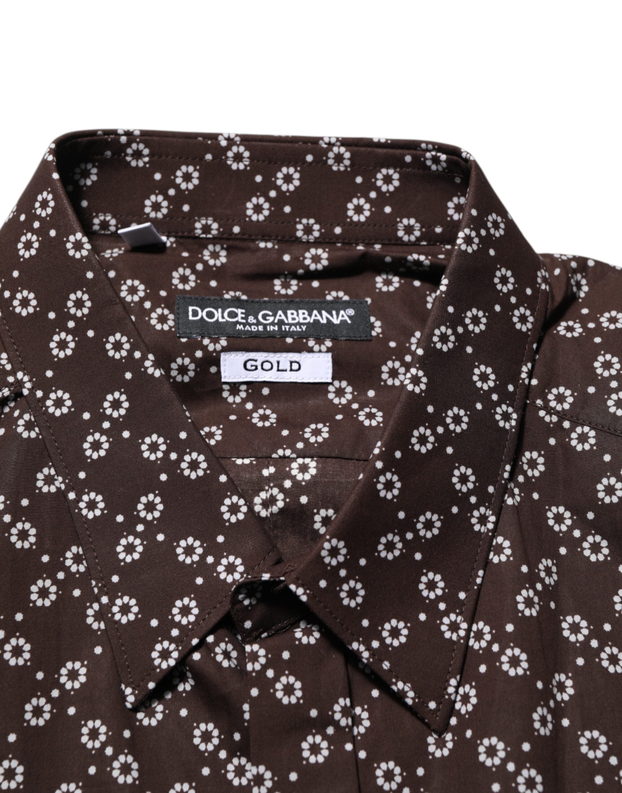 Dolce &amp; Gabbana Brun Blommig Krage Guldfärgad Formell Skjorta