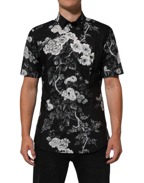 Dolce & Gabbana Black Floral Collared GOLD Casual Polo Shirt
