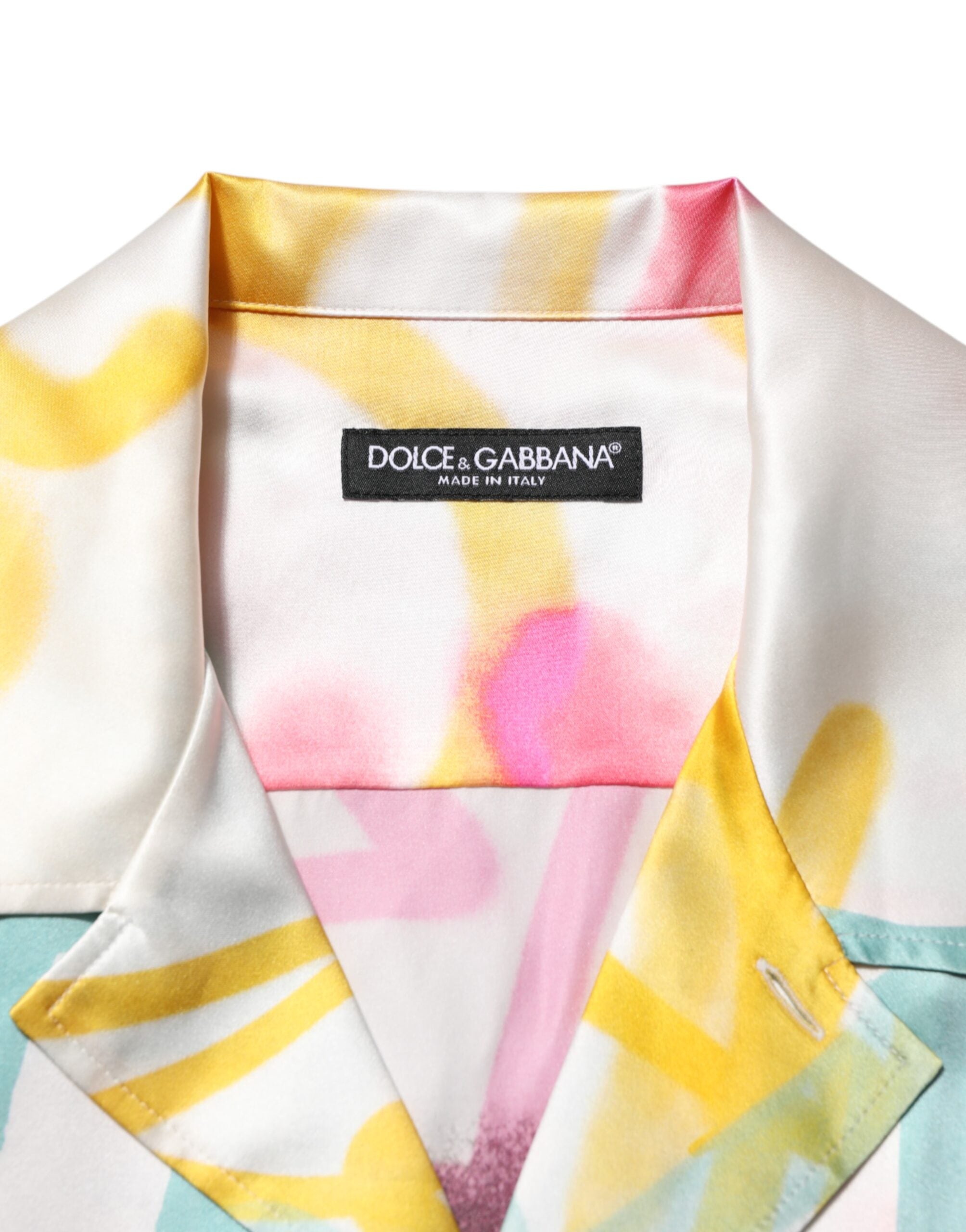 Dolce &amp; Gabbana Hvid Silke Hawaiian Graffiti Print Herre Casual Skjorte