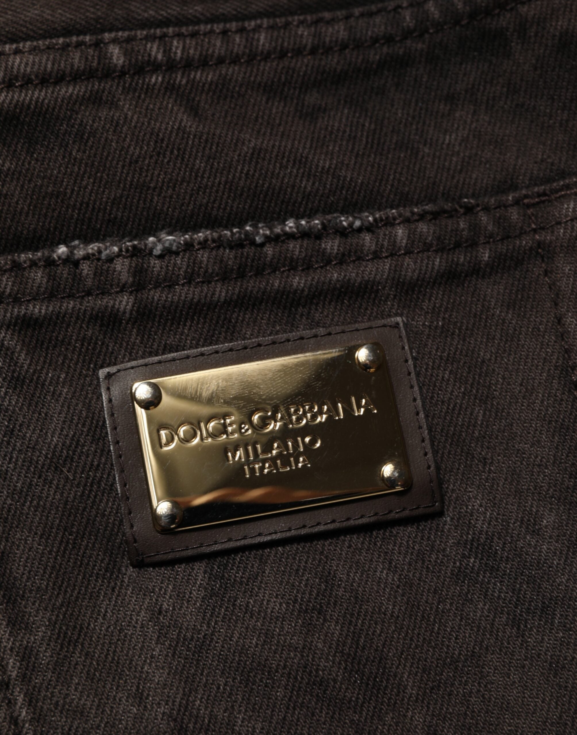 Dolce &amp; Gabbana Sorte Bomulds-Tattered Denim Herre Bermudashorts