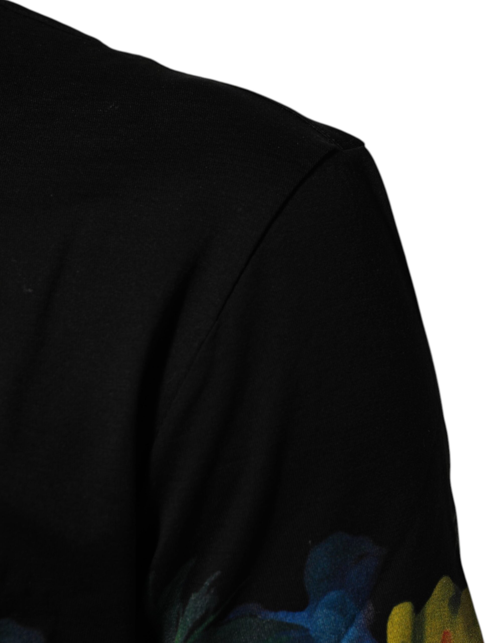 Dolce & Gabbana Black Floral DG Logo Cotton Crew Neck T-shirt