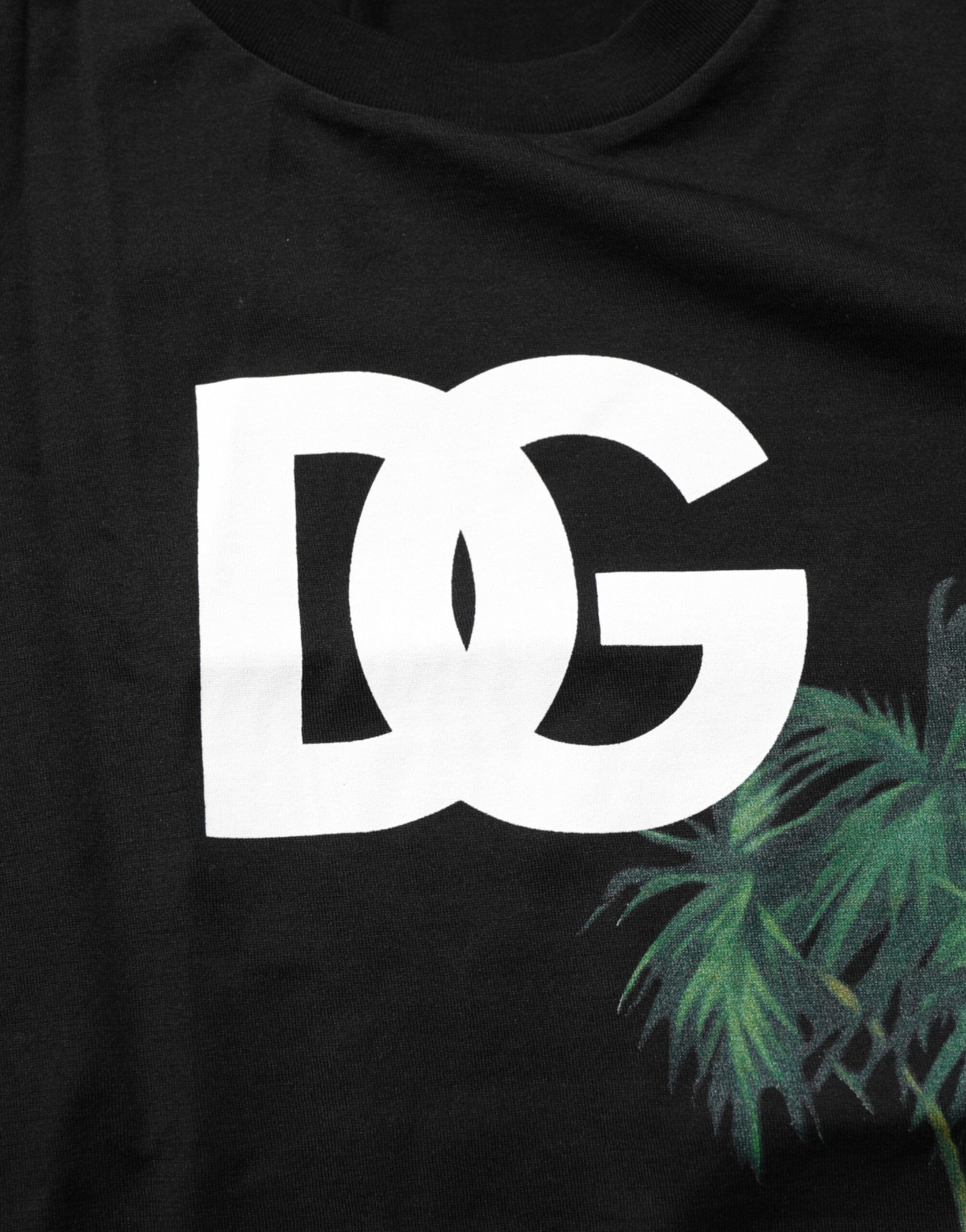 Dolce & Gabbana Black Floral DG Logo Cotton Crew Neck T-shirt
