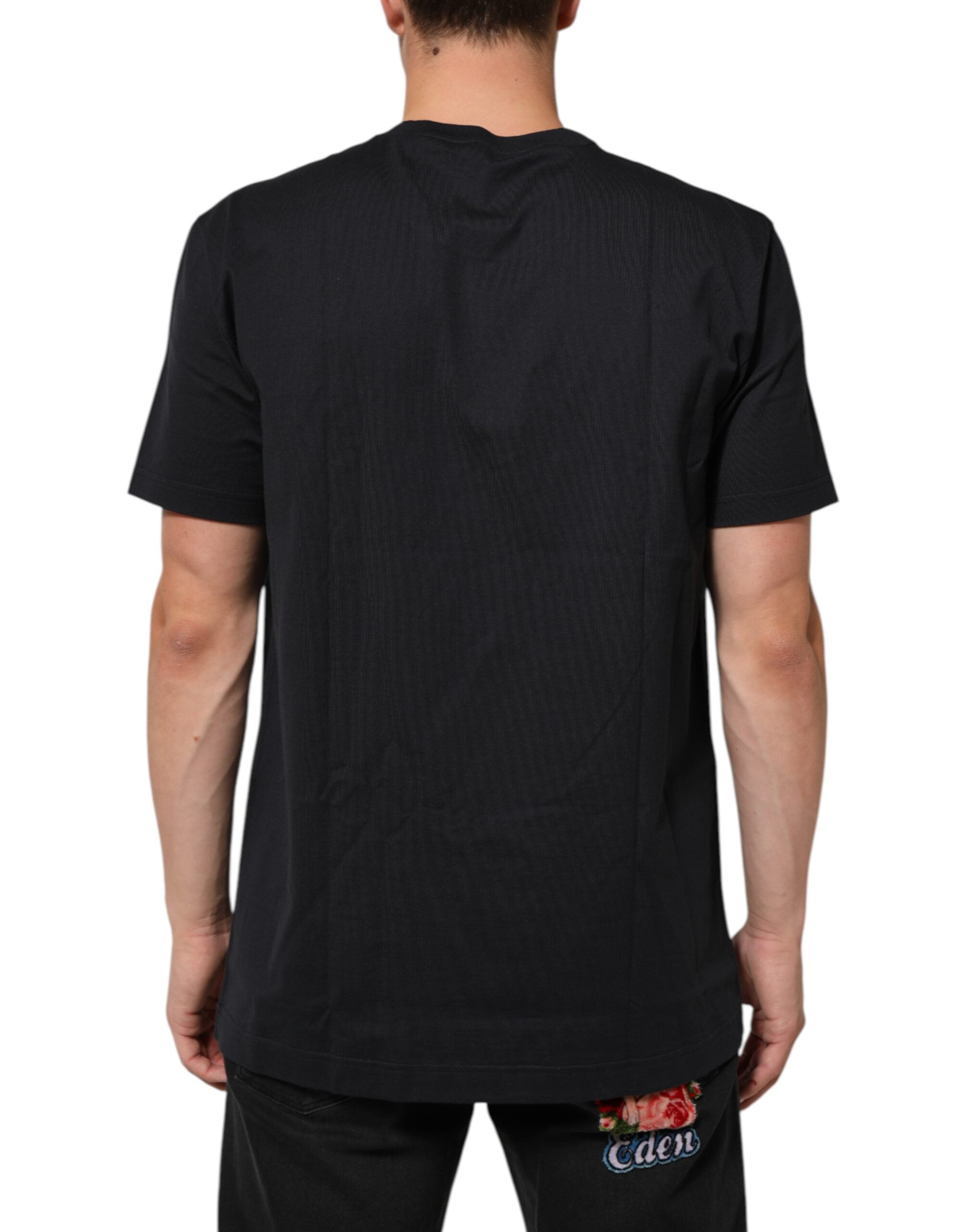 Dolce &amp; Gabbana Sort Logo Compass Bomuld Rund Hals T-shirt