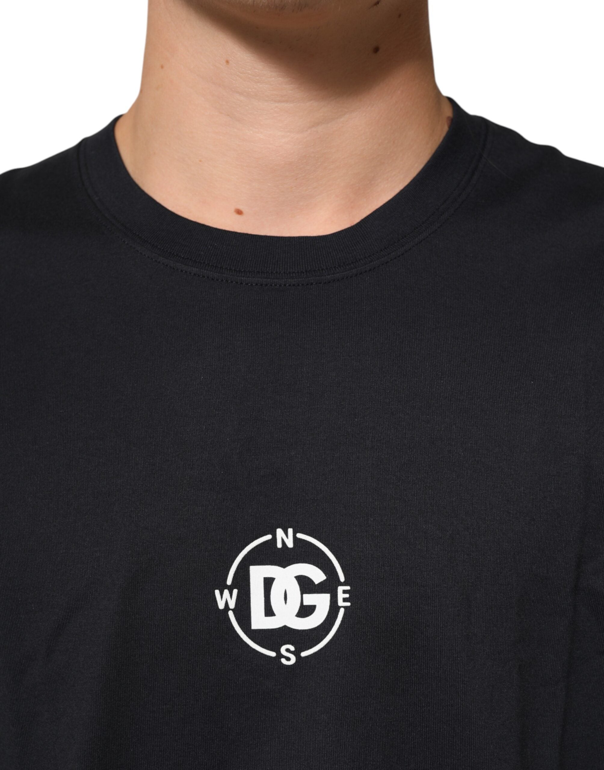Dolce &amp; Gabbana Sort Logo Compass Bomuld Rund Hals T-shirt