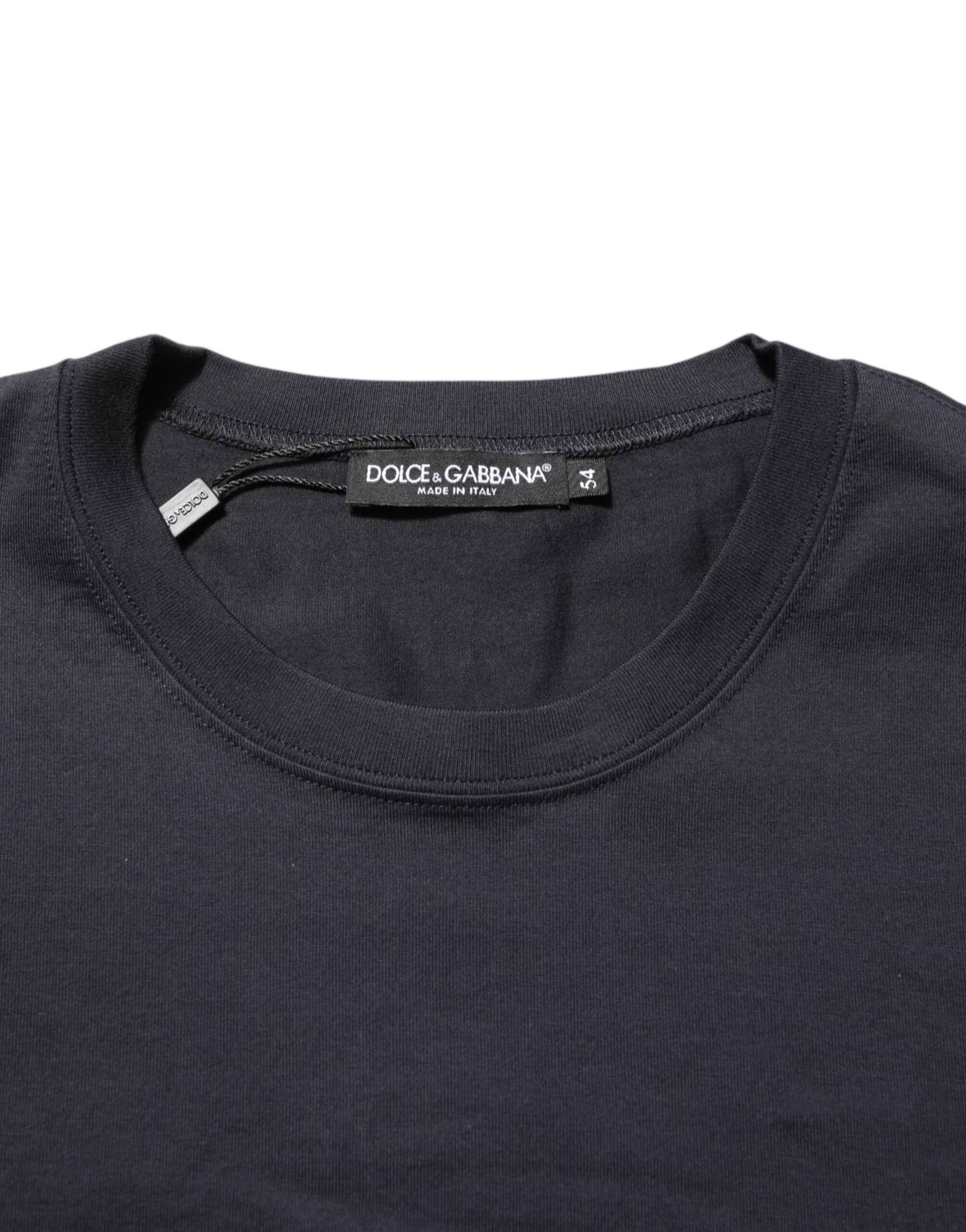 Dolce &amp; Gabbana Sort Logo Compass Bomuld Rund Hals T-shirt