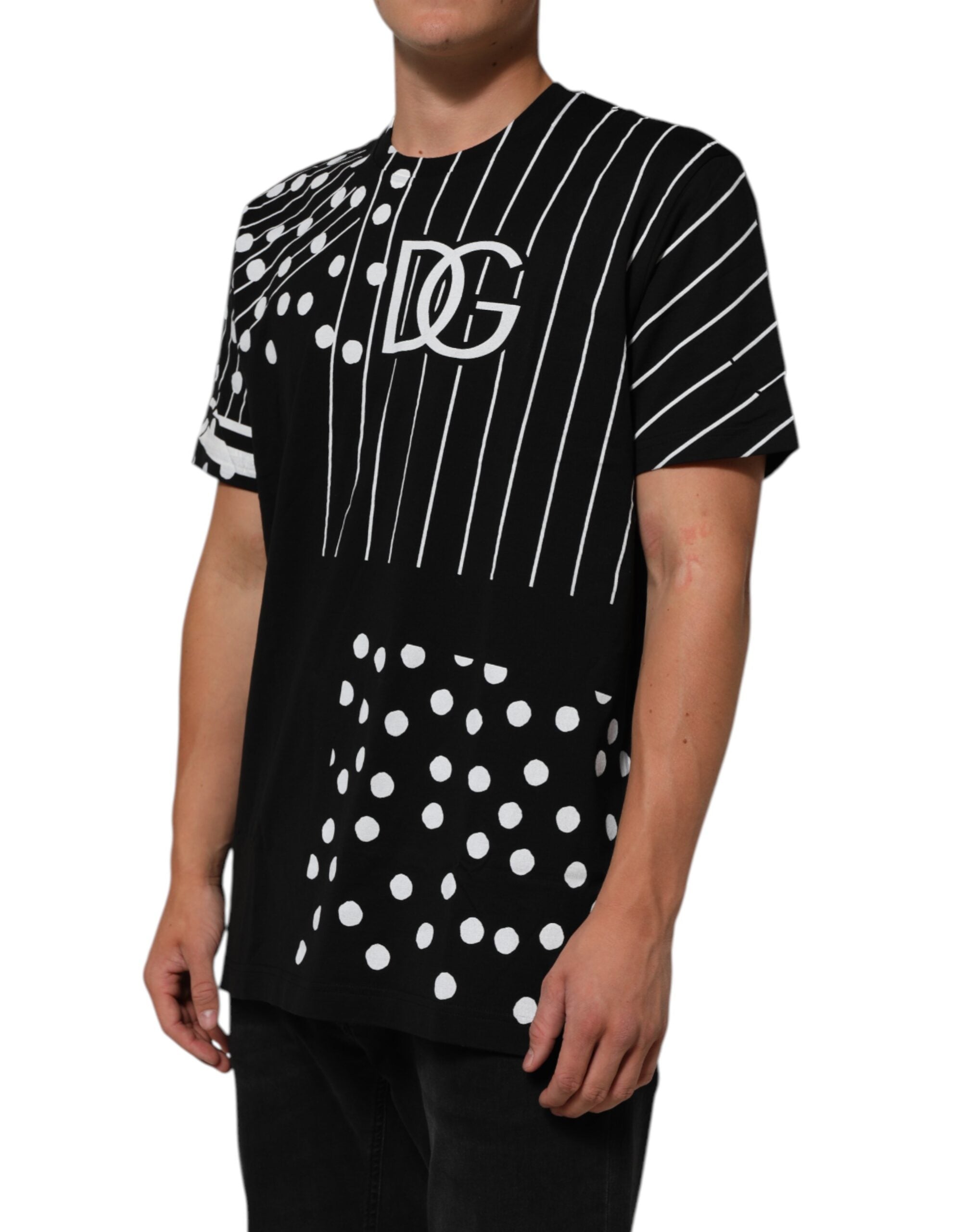 Dolce &amp; Gabbana Svart bomulls-t-shirt med prickar och rund hals