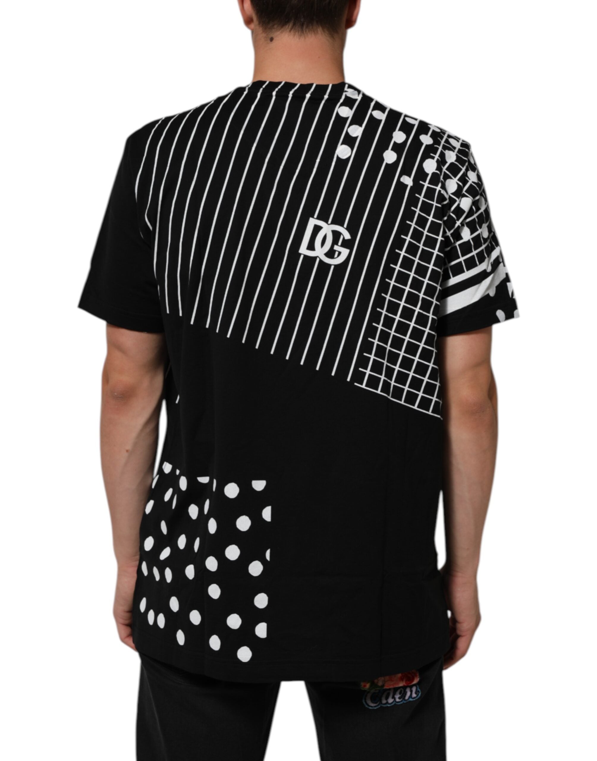 Dolce &amp; Gabbana Svart bomulls-t-shirt med prickar och rund hals