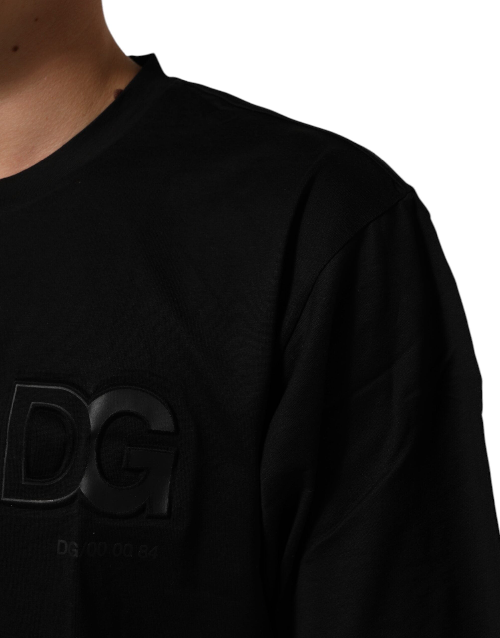 Dolce &amp; Gabbana Sort Logo Patch Bomuld Herre T-shirt med Rund Hals