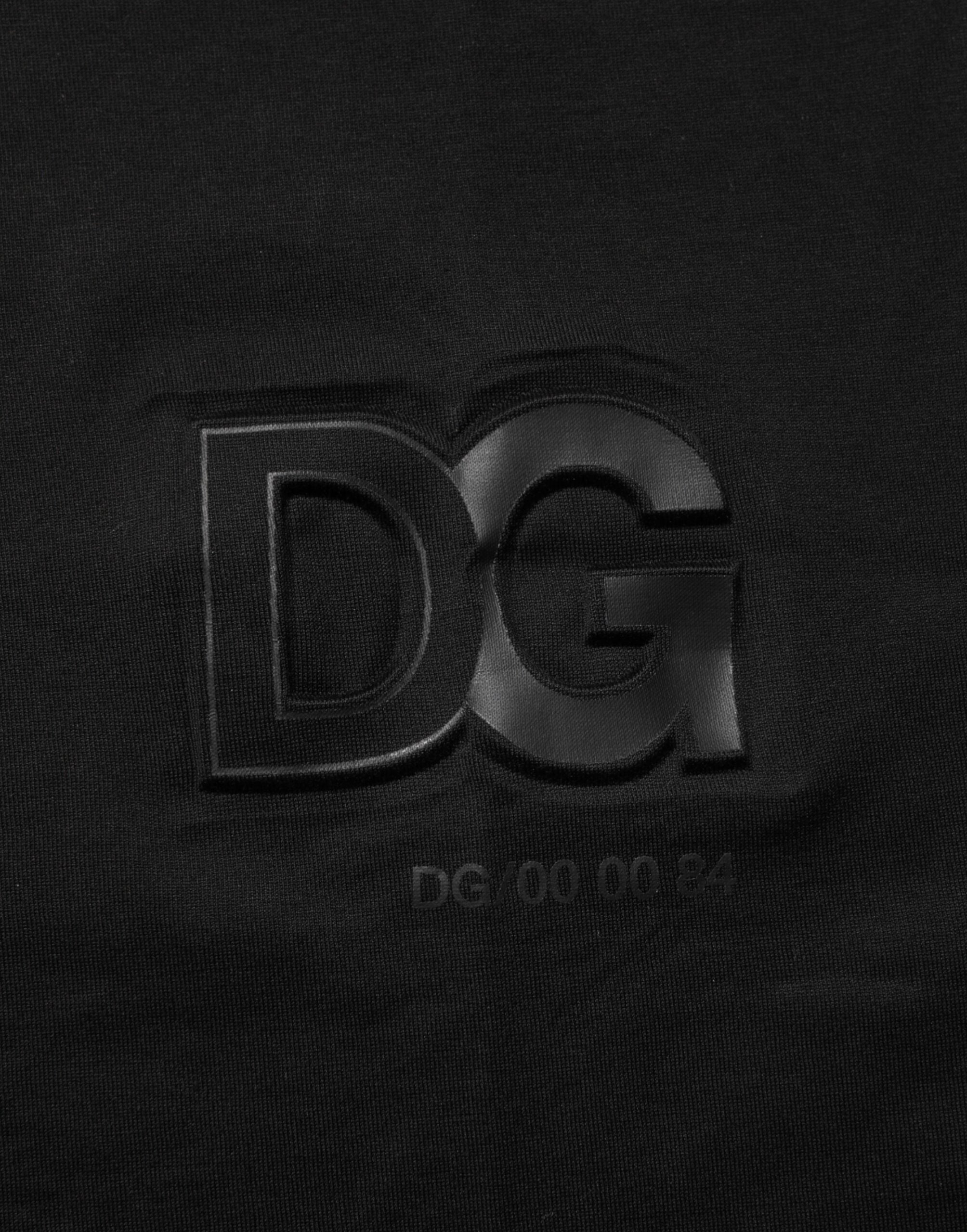 Dolce &amp; Gabbana Sort Logo Patch Bomuld Herre T-shirt med Rund Hals