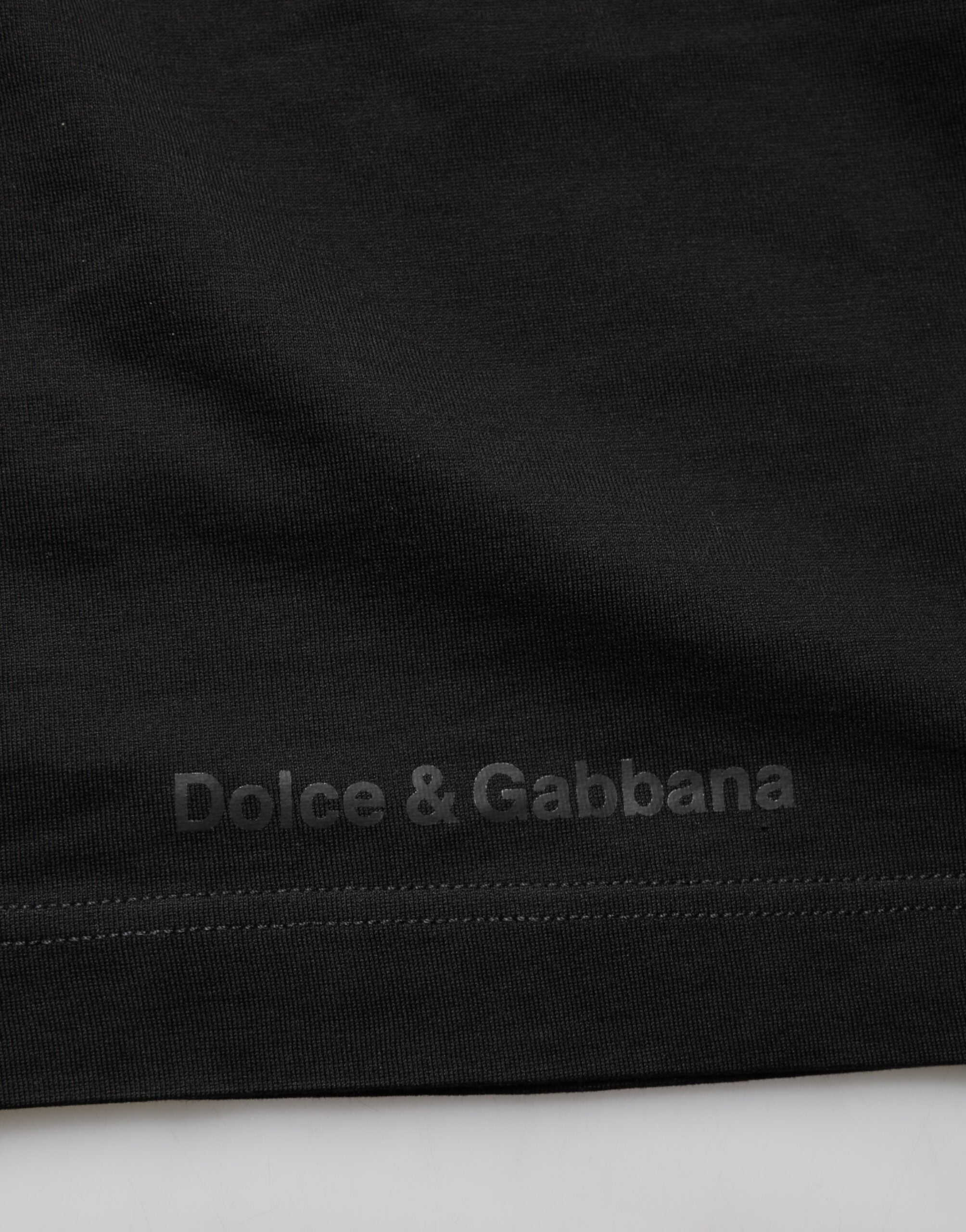 Dolce &amp; Gabbana Sort Logo Patch Bomuld Herre T-shirt med Rund Hals