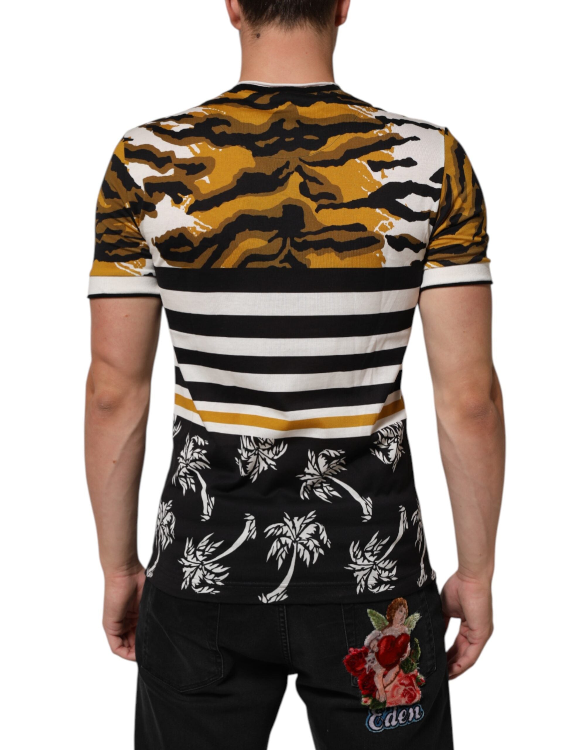 Dolce &amp; Gabbana Flerfarvet Leopard Palmeblad Herre T-shirt med Rund Hals