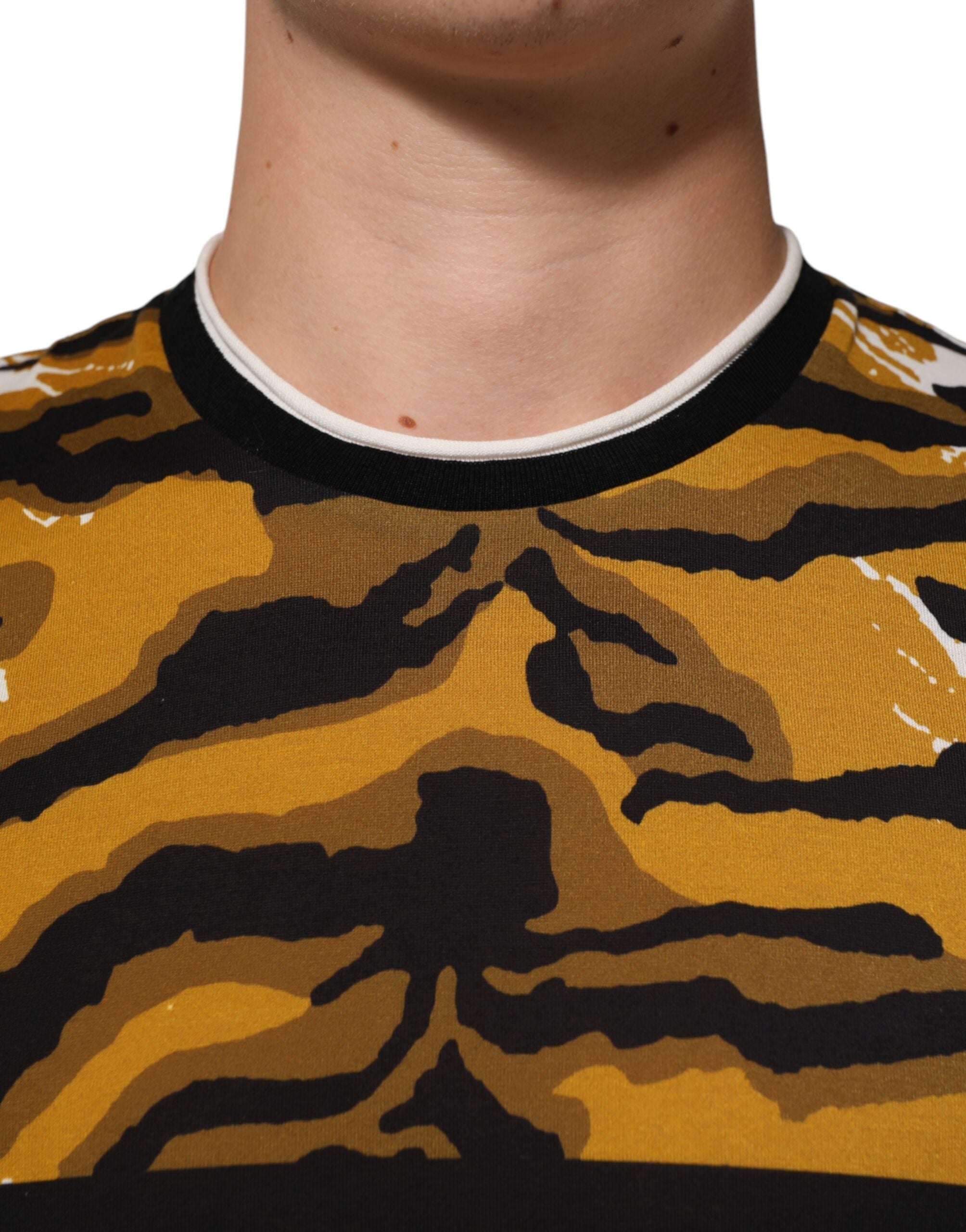 Dolce &amp; Gabbana Flerfarvet Leopard Palmeblad Herre T-shirt med Rund Hals