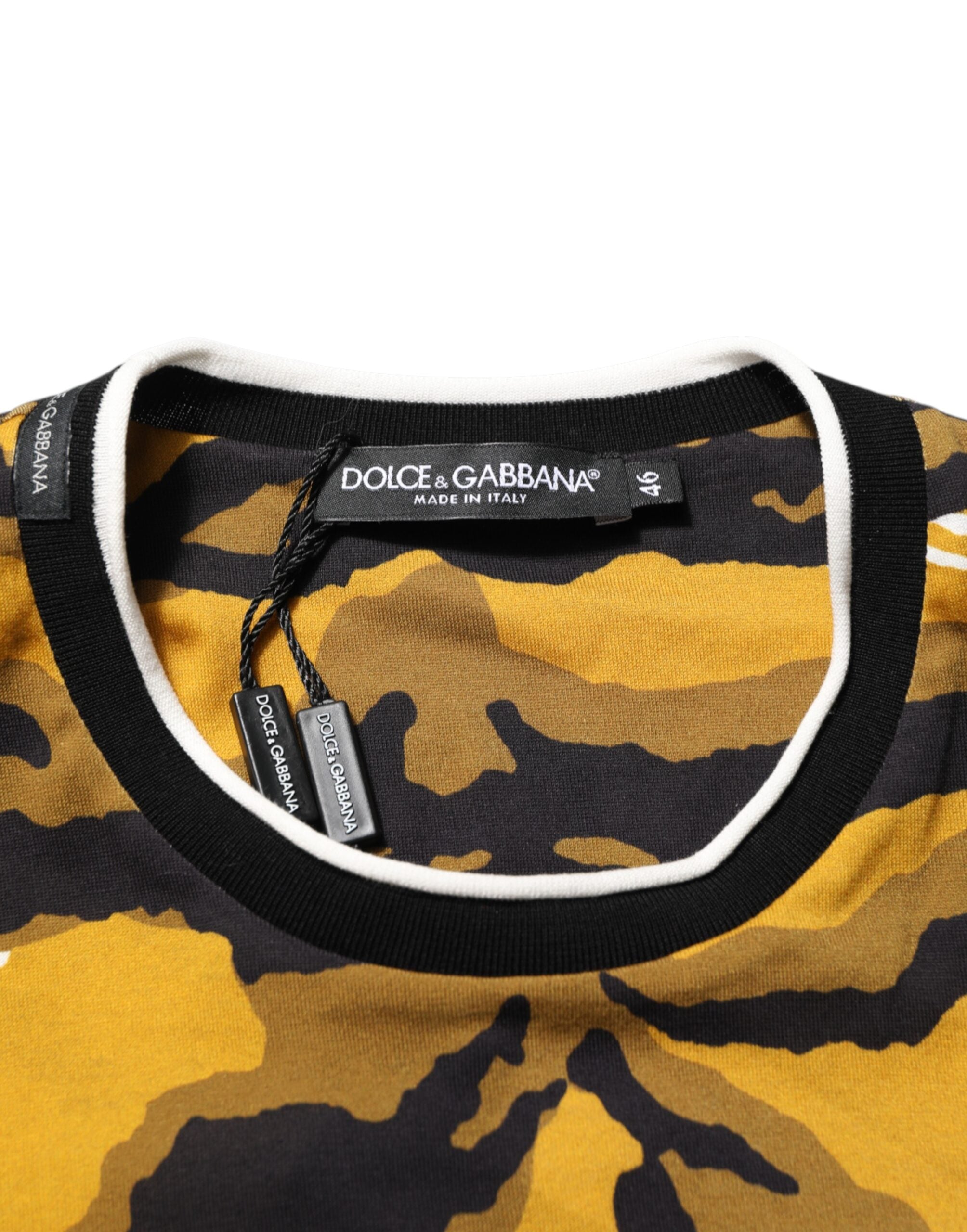 Dolce &amp; Gabbana Flerfarvet Leopard Palmeblad Herre T-shirt med Rund Hals