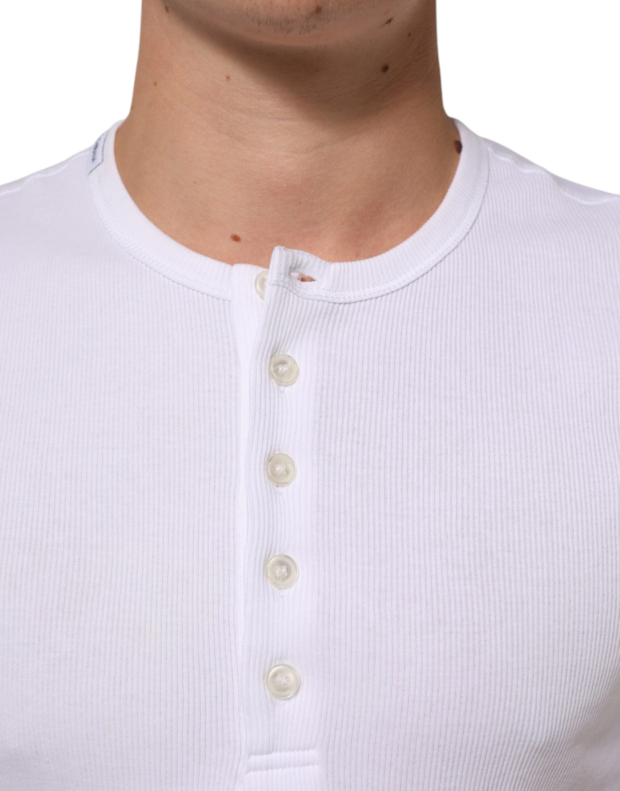 Dolce & Gabbana White Cotton Button Henley Shirt Men  T-shirt