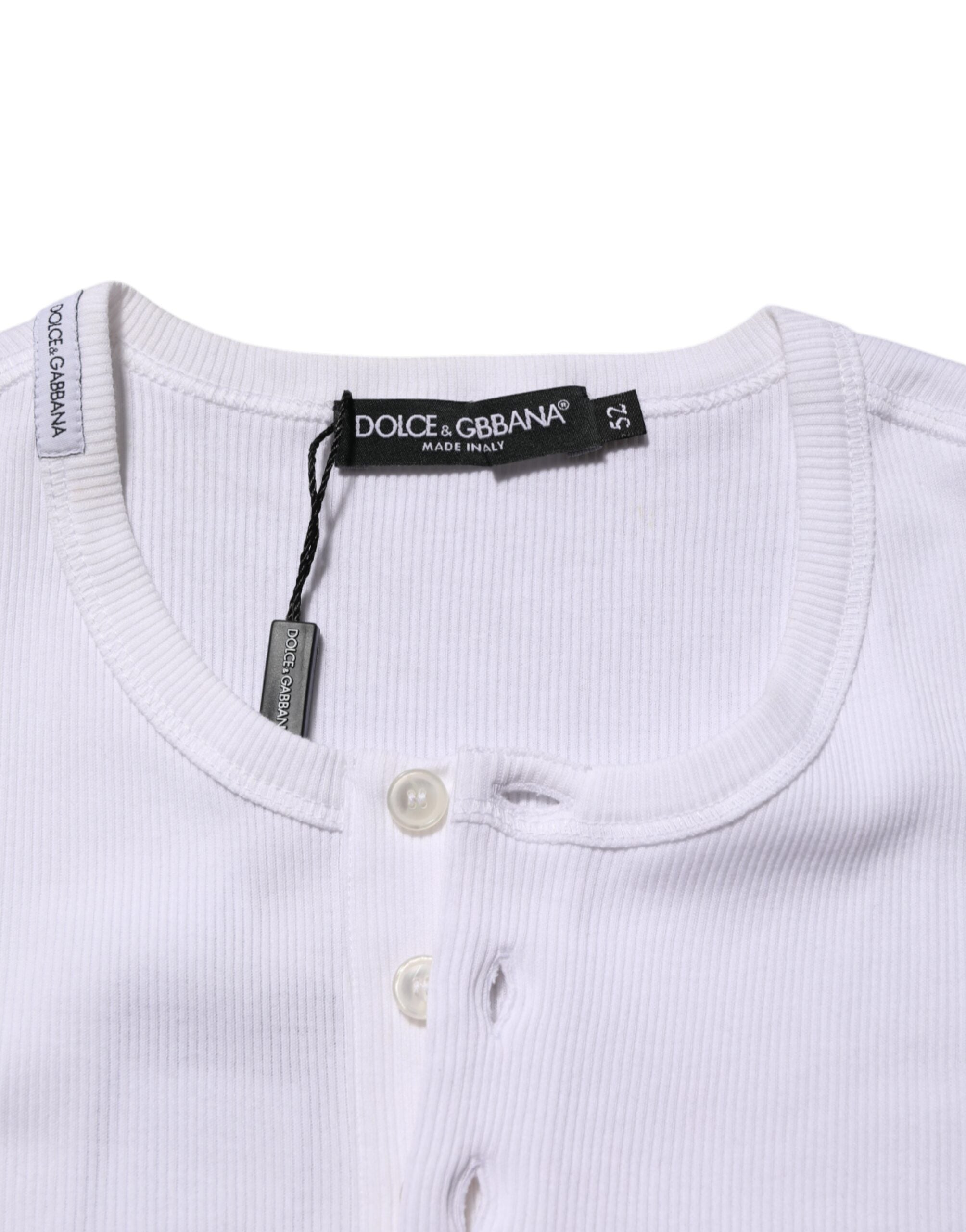 Dolce & Gabbana White Cotton Button Henley Shirt Men  T-shirt