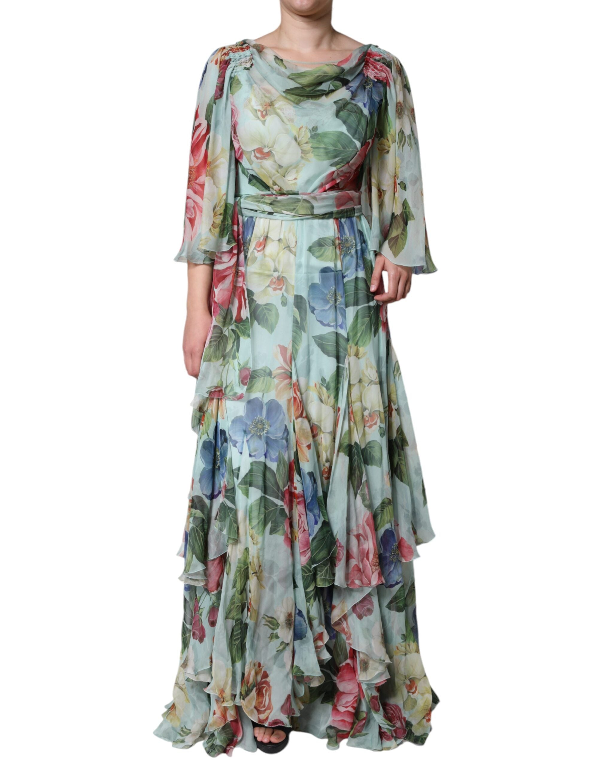 Dolce &amp; Gabbana, blå blomstret, lang maxikjole