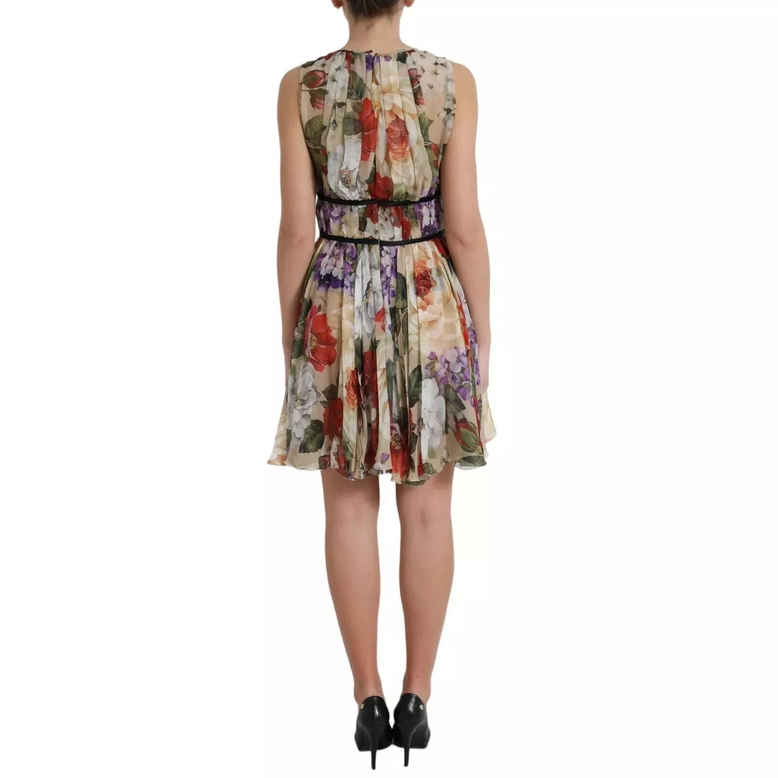 Dolce &amp; Gabbana Beige Blommig Ärmlös A-linje Miniklänning
