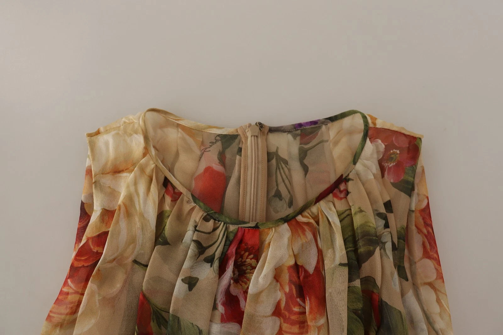 Dolce &amp; Gabbana Beige Blommig Ärmlös A-linje Miniklänning