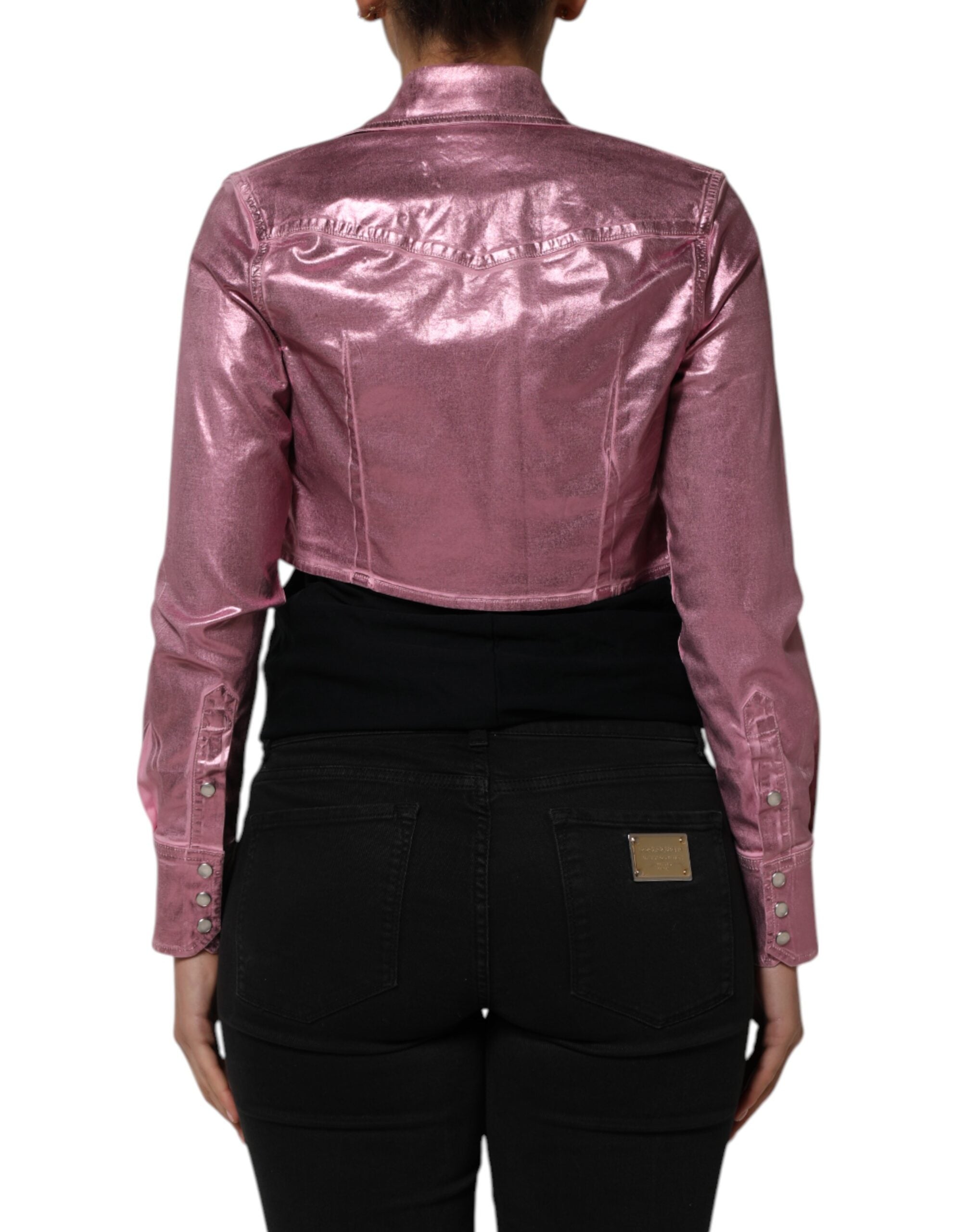 Dolce &amp; Gabbana Lyserød Bomulds Stretch Cropped Jakke med Krave