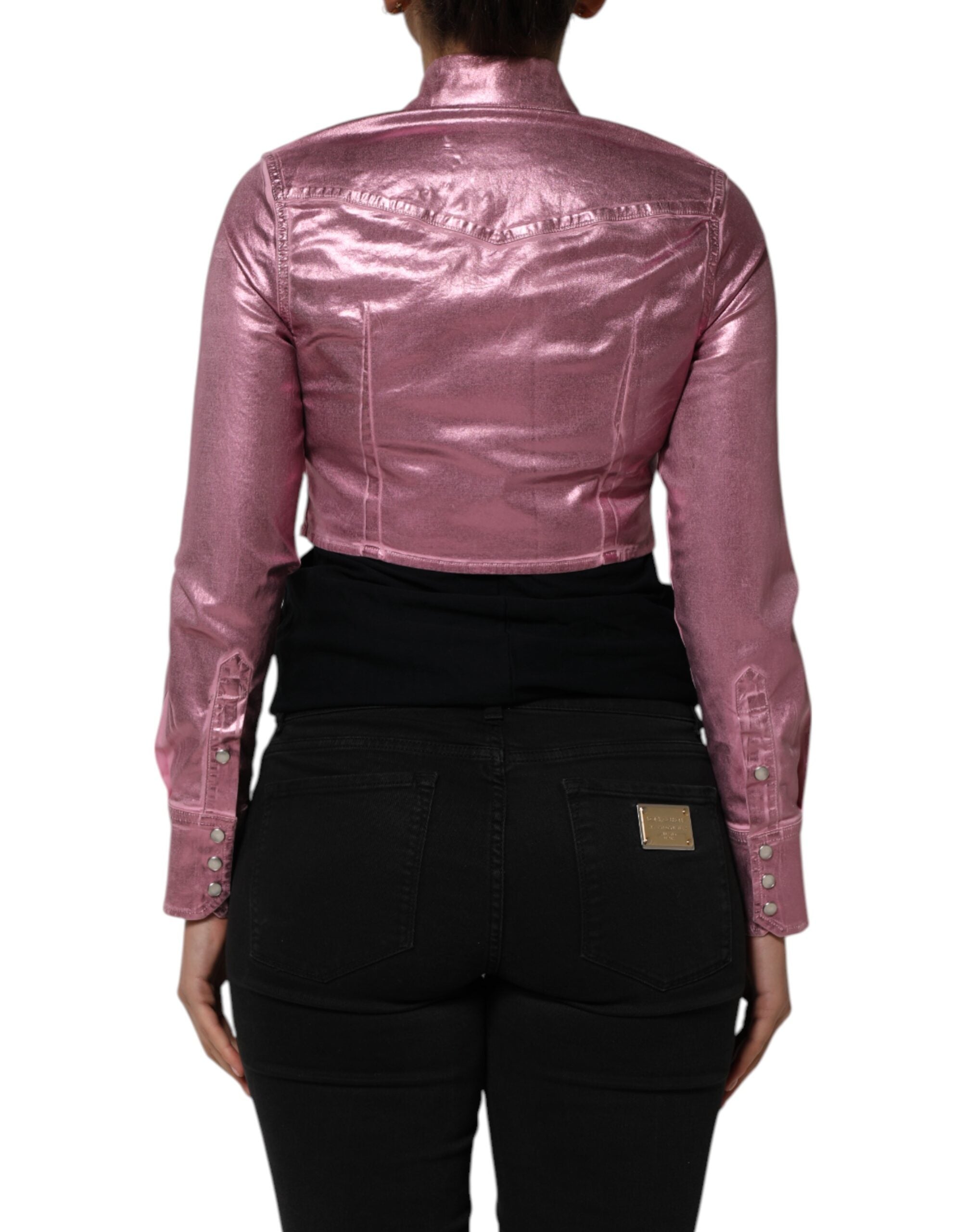 Dolce &amp; Gabbana Lyserød Bomulds Stretch Cropped Jakke med Krave
