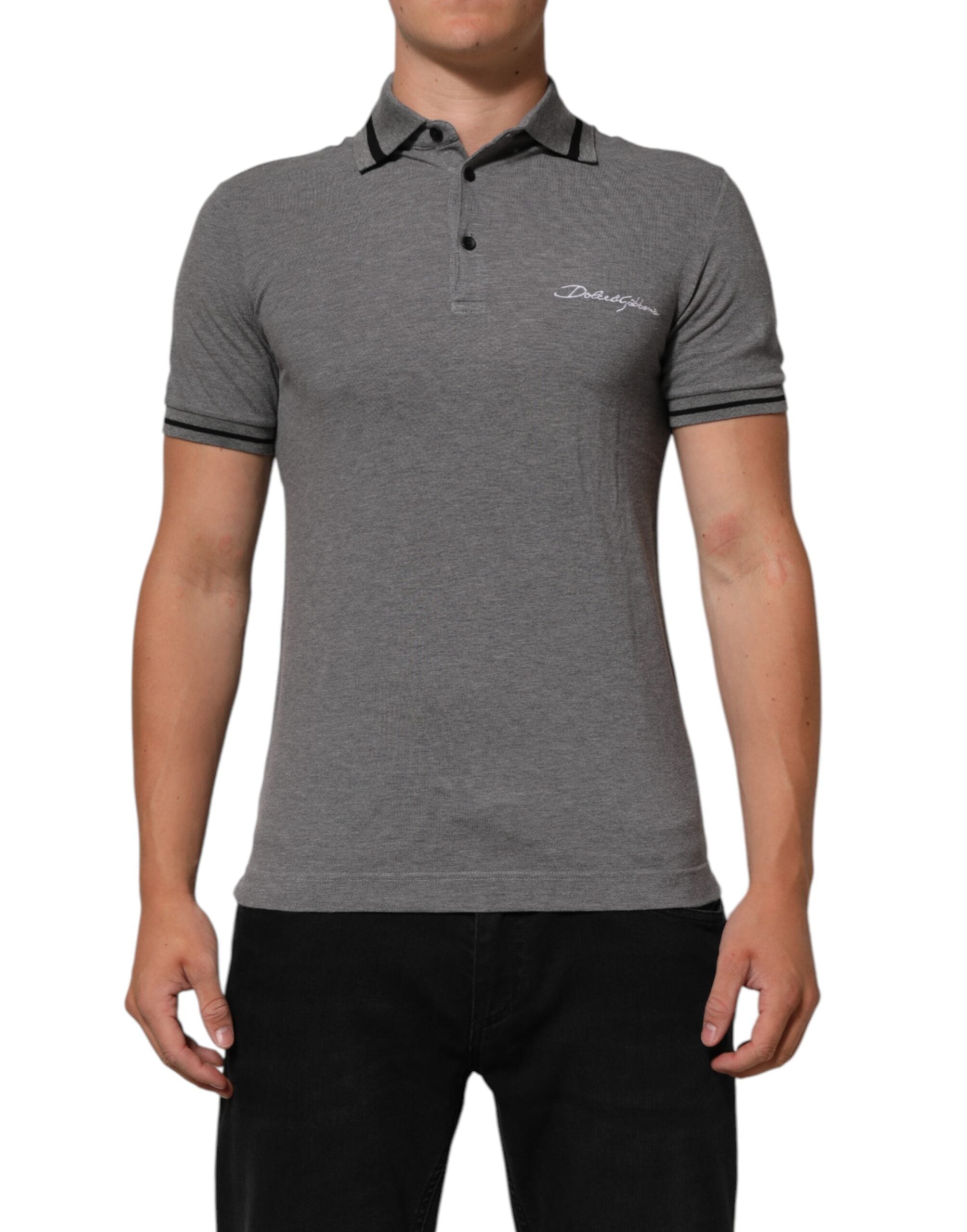 Dolce &amp; Gabbana grå polo-T-shirt med logo og krave