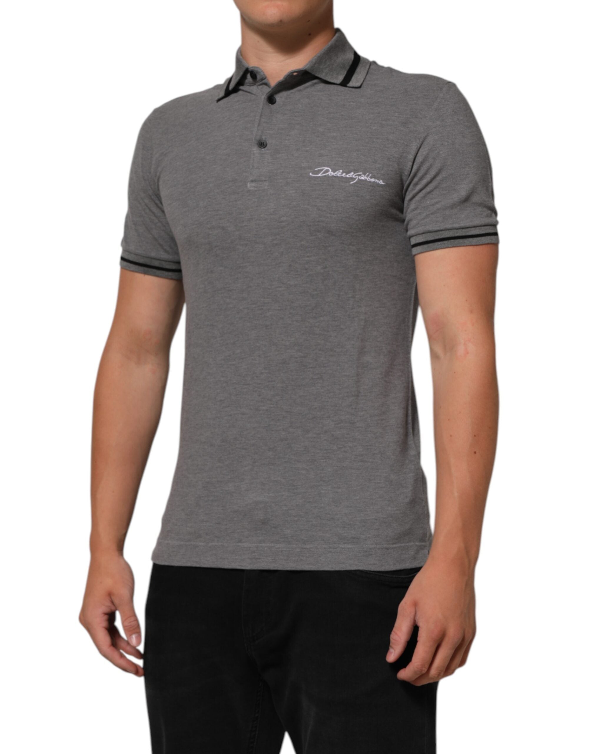 Dolce &amp; Gabbana grå polo-T-shirt med logo og krave