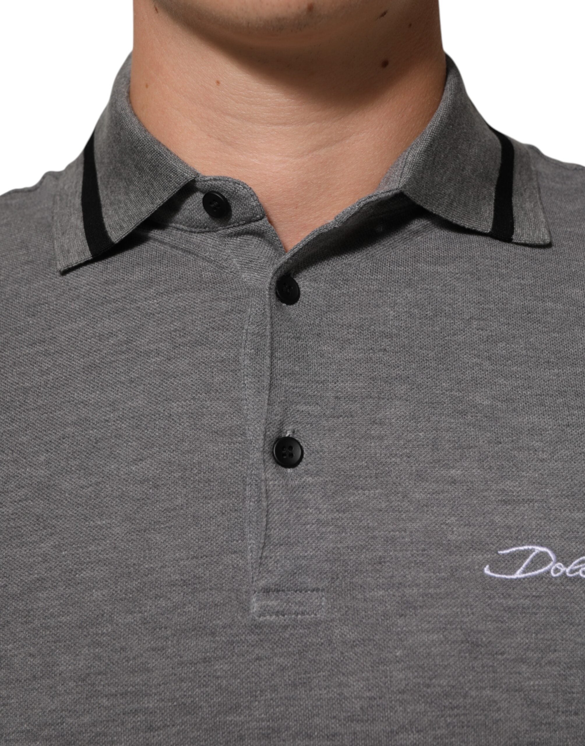 Dolce &amp; Gabbana grå polo-T-shirt med logo og krave