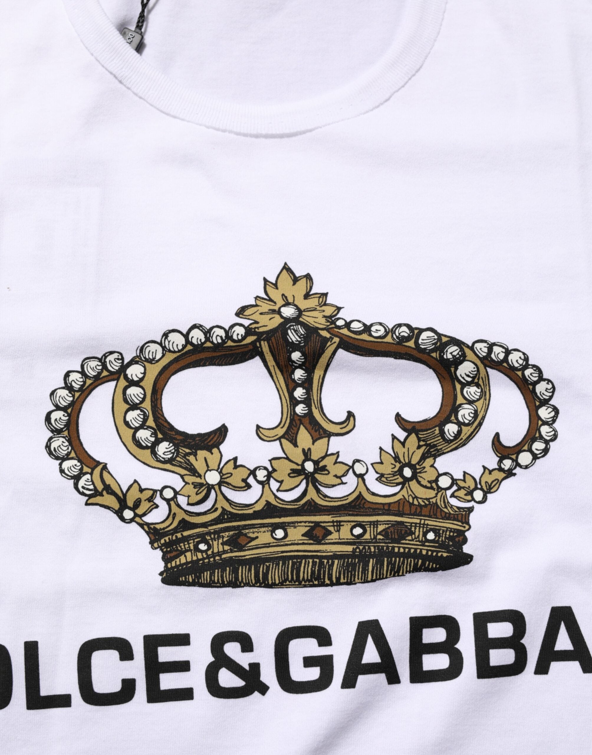 Dolce & Gabbana White Crown Print Cotton Crew Neck T-shirt