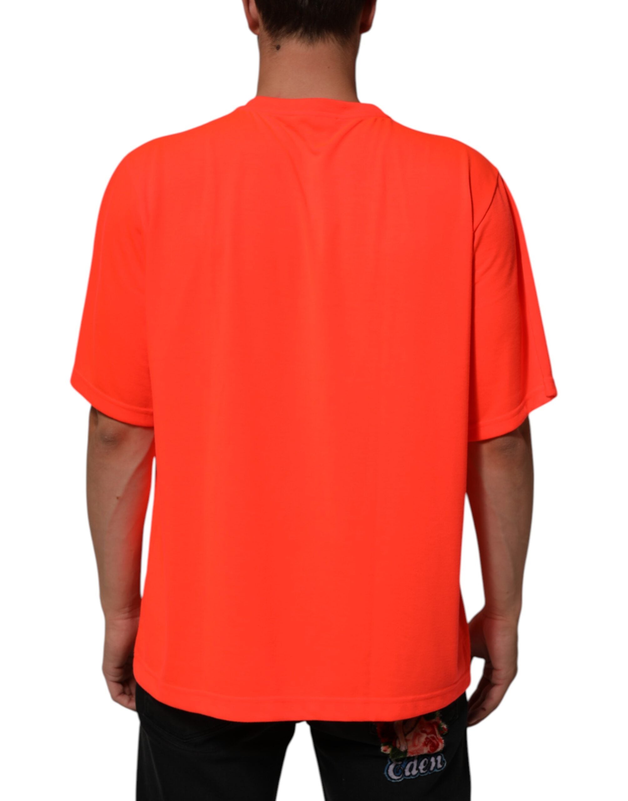 Dolce &amp; Gabbana Neon Orange Polyester Herre T-shirt med Rund Hals