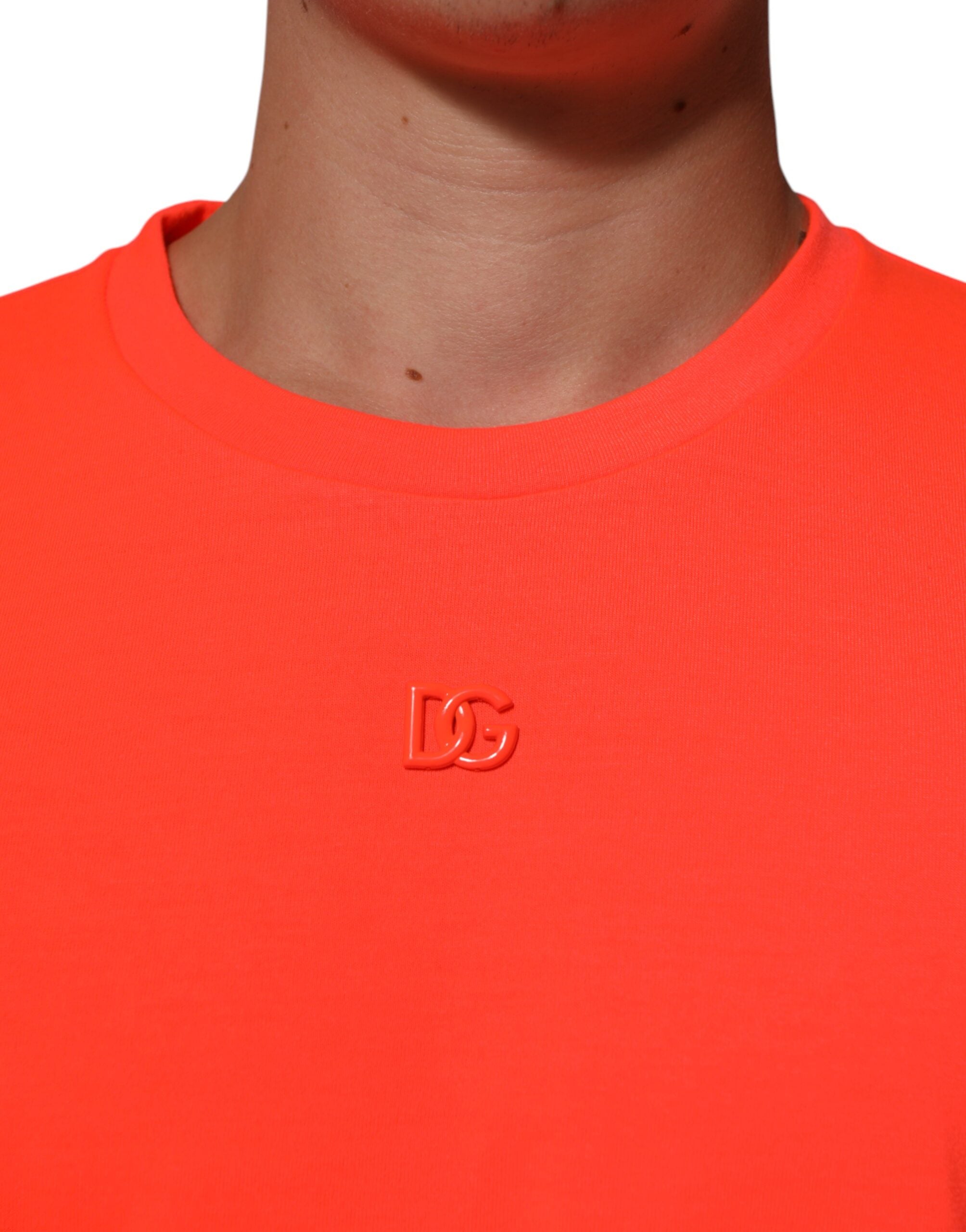 Dolce &amp; Gabbana Neon Orange Polyester Herre T-shirt med Rund Hals